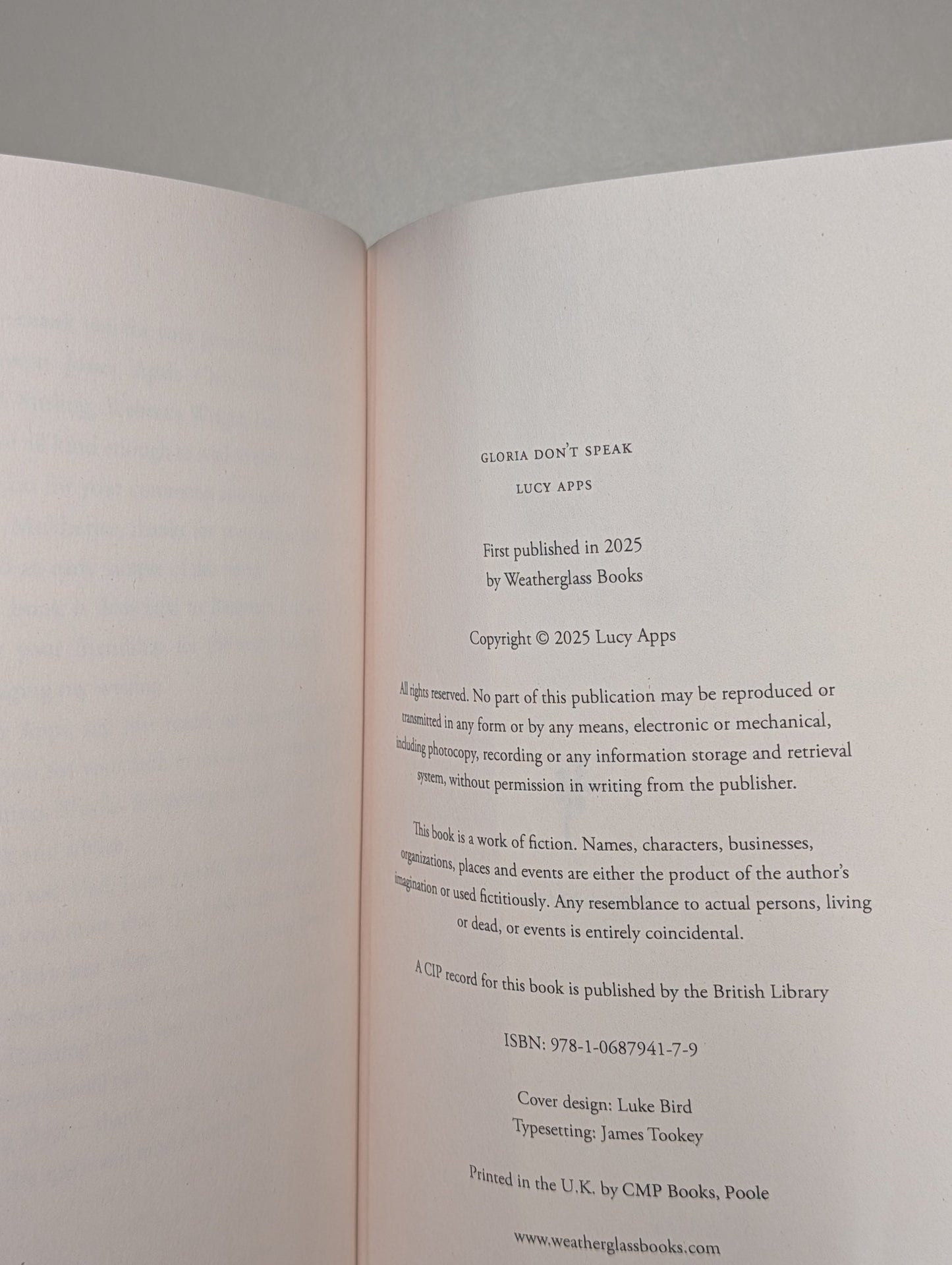 Gloria Don't Speak by Lucy Apps (Signed First Edition) - Fialta Books