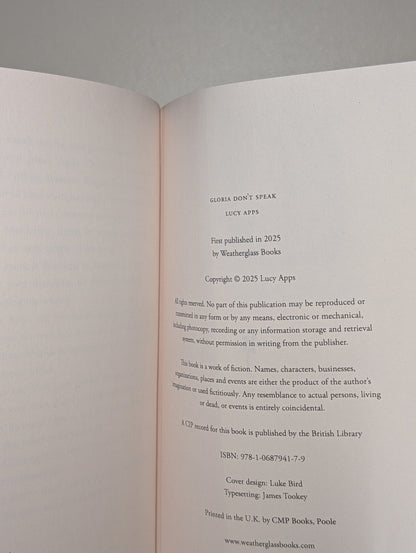 Gloria Don't Speak by Lucy Apps (Signed First Edition) - Fialta Books