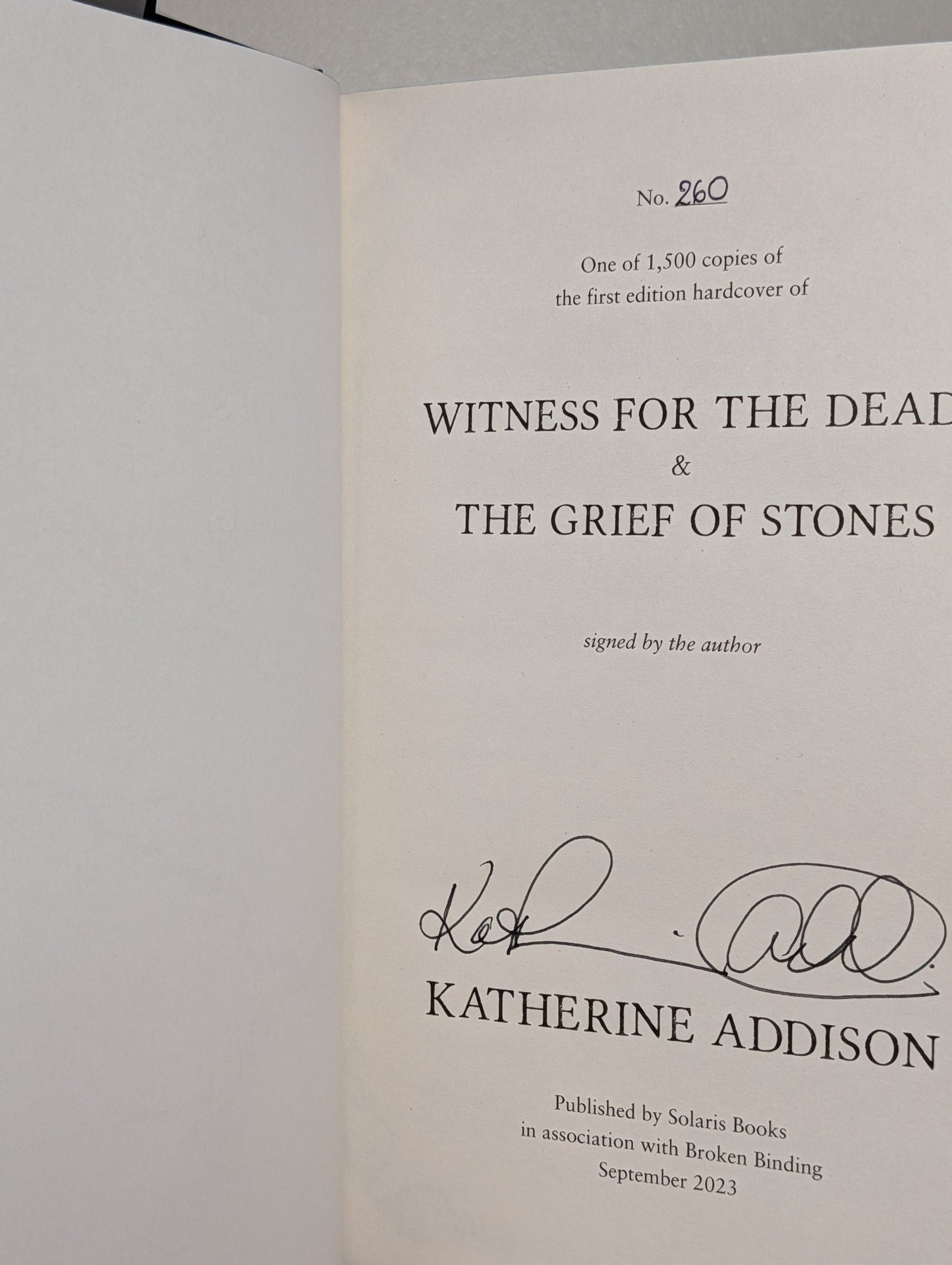 Goblin Emperor; Witness for the Dead, The Grief of Stones; Tomb of Dragons by Katherine Addison (Signed Set) - Fialta Books