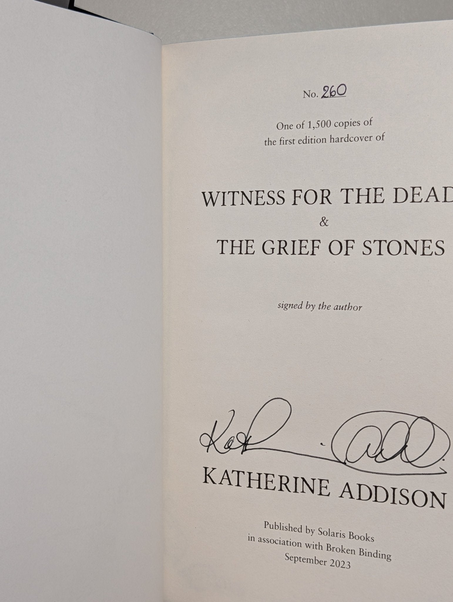 Goblin Emperor; Witness for the Dead, The Grief of Stones; Tomb of Dragons by Katherine Addison (Signed Set) - Fialta Books