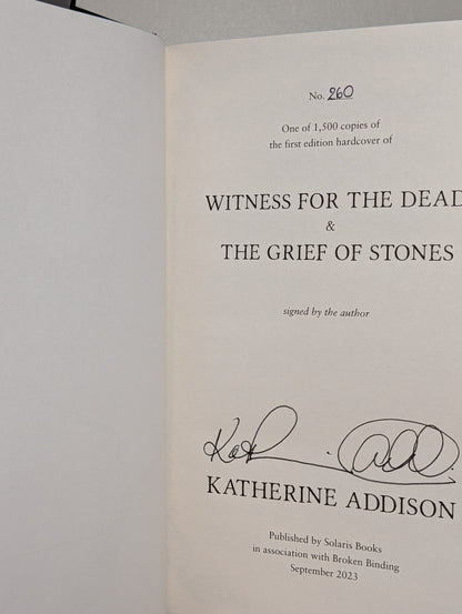 Goblin Emperor; Witness for the Dead, The Grief of Stones; Tomb of Dragons by Katherine Addison (Signed Set) - Fialta Books