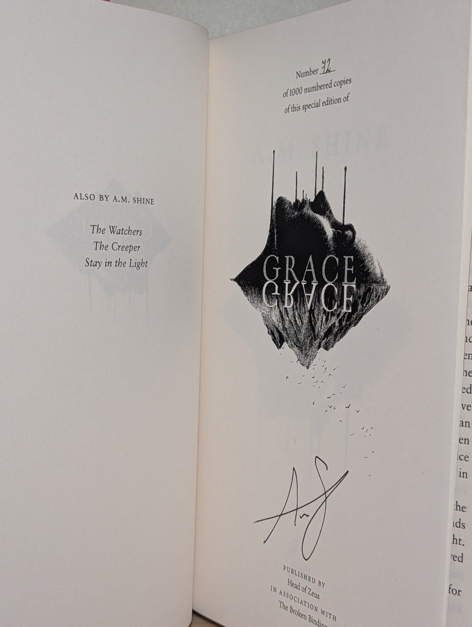 Grace by A.M. Shine (Signed First Edition with sprayed edges) - Fialta Books
