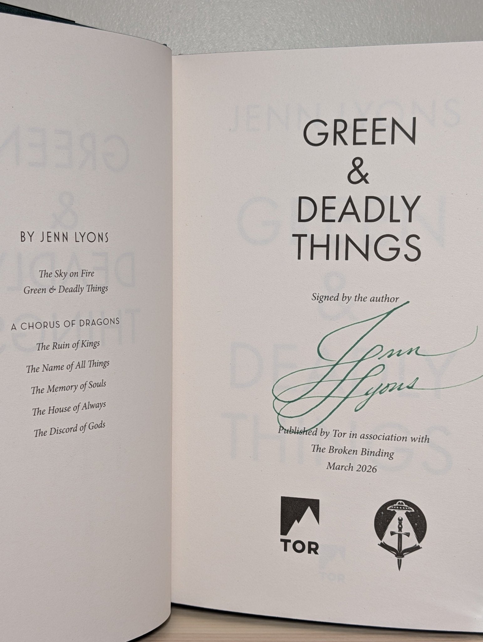 Green and Deadly Things by Jenn Lyons (Signed with sprayed edges) - Fialta Books