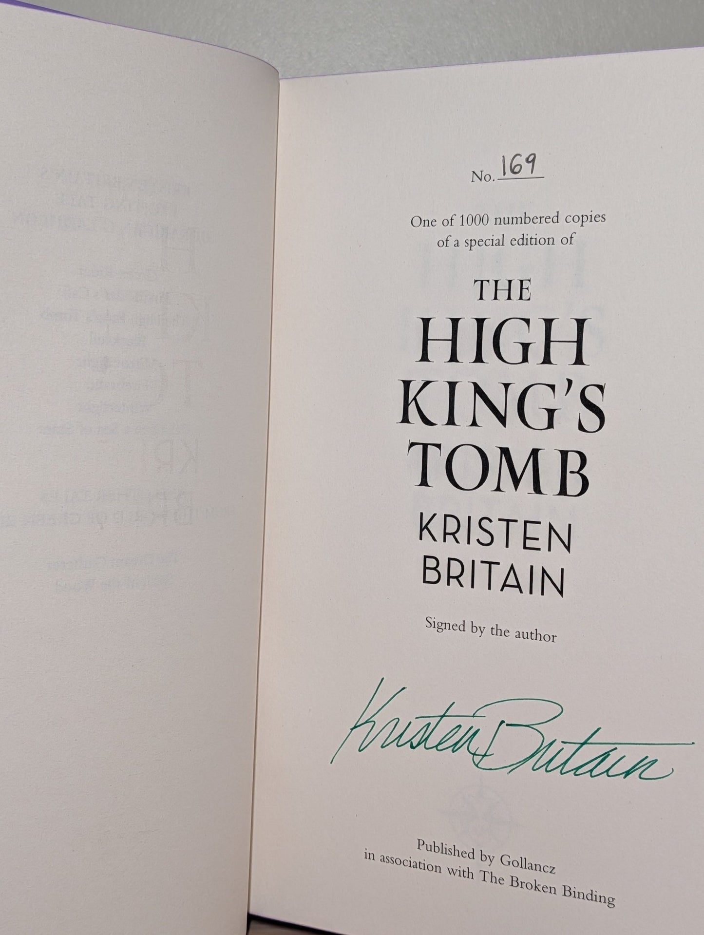 Green Rider; First Rider's Call; High King's Tomb by Kristen Britain (Signed Set with sprayed edges) - Fialta Books