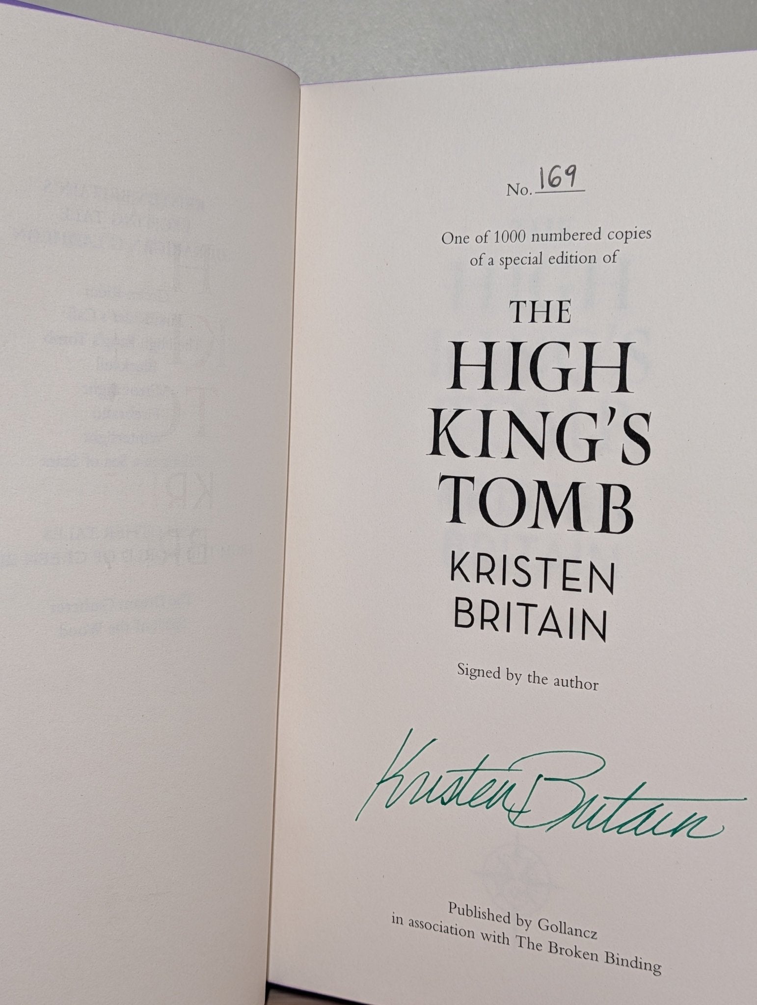 Green Rider; First Rider's Call; High King's Tomb by Kristen Britain (Signed Set with sprayed edges) - Fialta Books