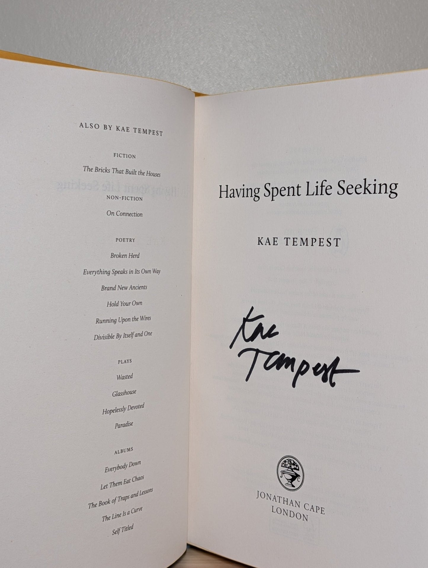 Having Spent Life Seeking by Kae Tempest (Signed First Edition with sprayed edges) - Fialta Books
