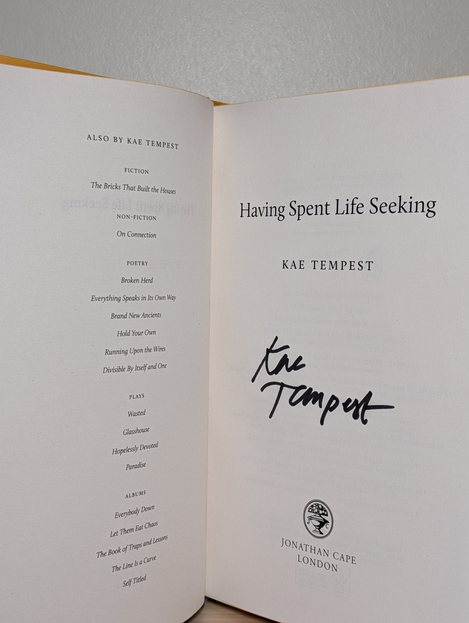 Having Spent Life Seeking by Kae Tempest (Signed First Edition with sprayed edges) - Fialta Books