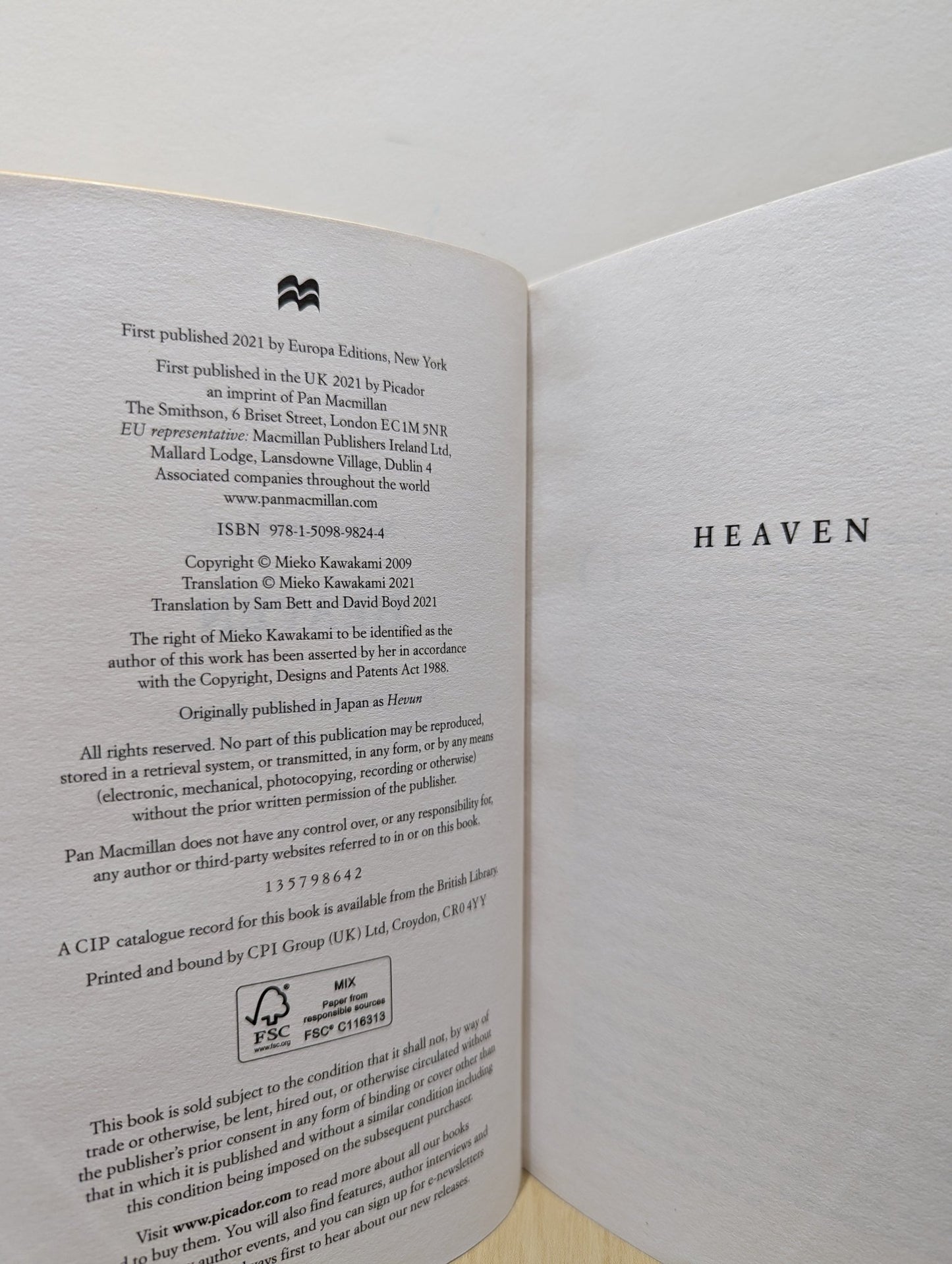 Heaven by Mieko Kawakami (Signed First Edition) - Fialta Books