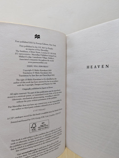 Heaven by Mieko Kawakami (Signed First Edition) - Fialta Books