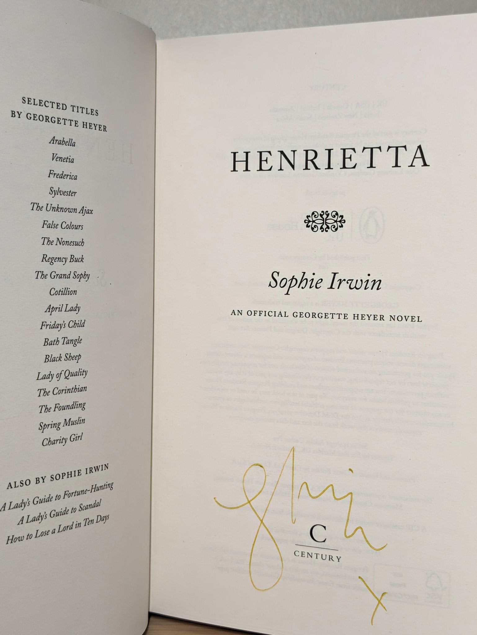 Henrietta: official Georgette Heyer regency romance by Sophie Irwin (Signed First Edition) - Fialta Books