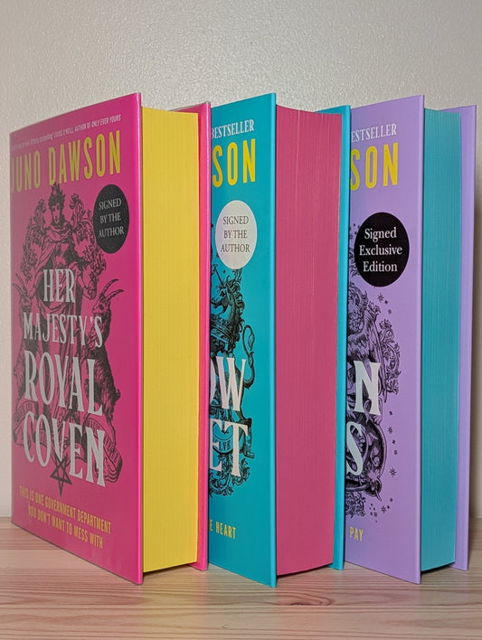 Her Majesty's Royal Coven; The Shadow Cabinet; Human Rites by Juno Dawson (Signed Set with sprayed edges) - Fialta Books