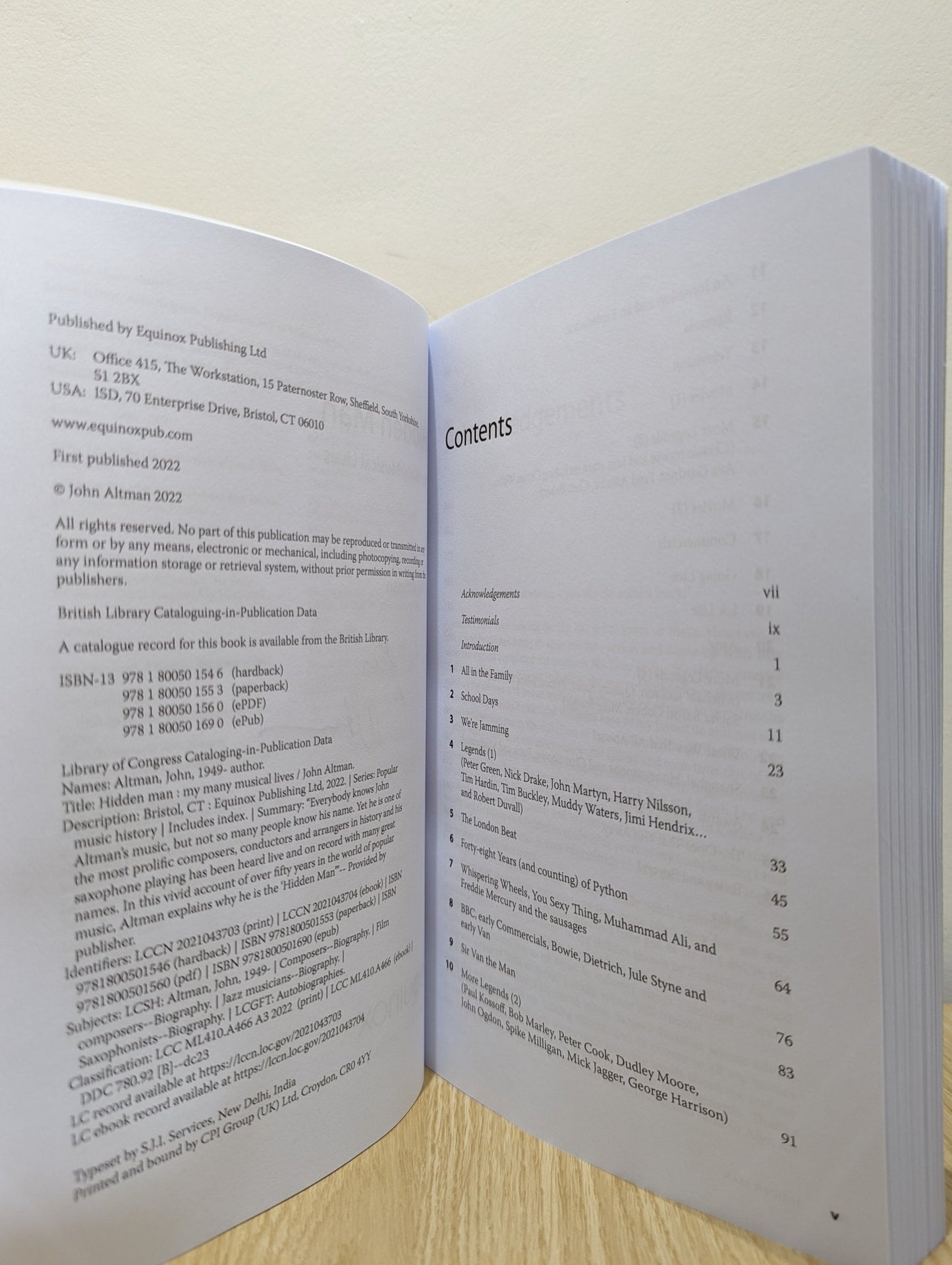 Hidden Man: My Many Musical Lives by John Altman (Signed First Edition) - Fialta Books