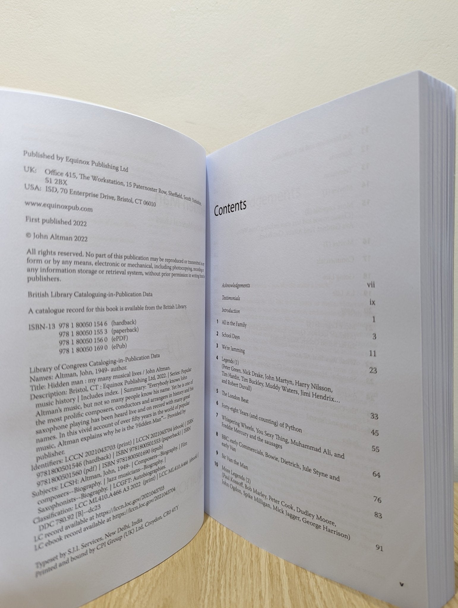 Hidden Man: My Many Musical Lives by John Altman (Signed First Edition) - Fialta Books