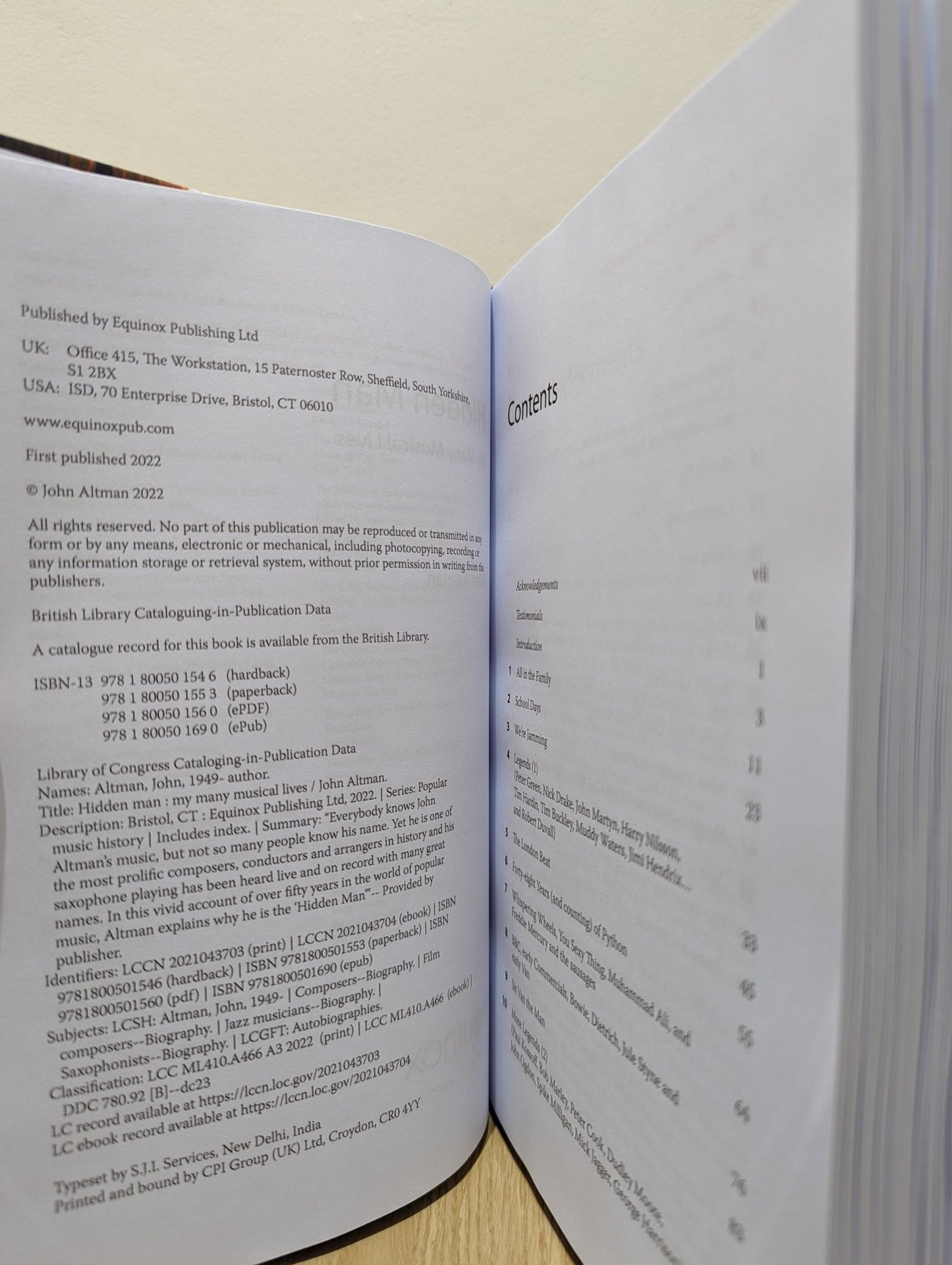 Hidden Man: My Many Musical Lives by John Altman (Signed First Hardback Edition) - Fialta Books