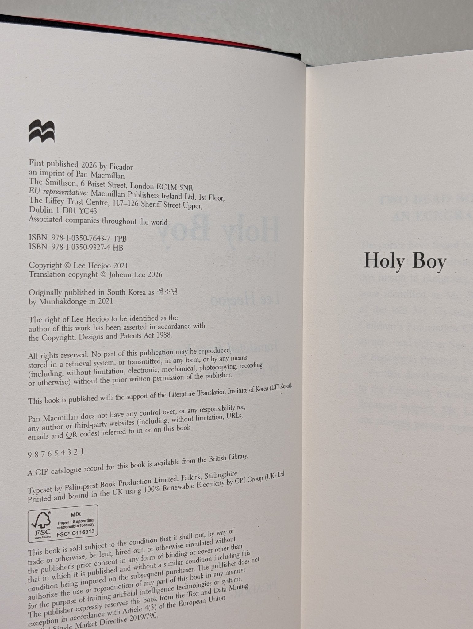 Holy Boy by Lee Heejoo (First Edition) - Fialta Books