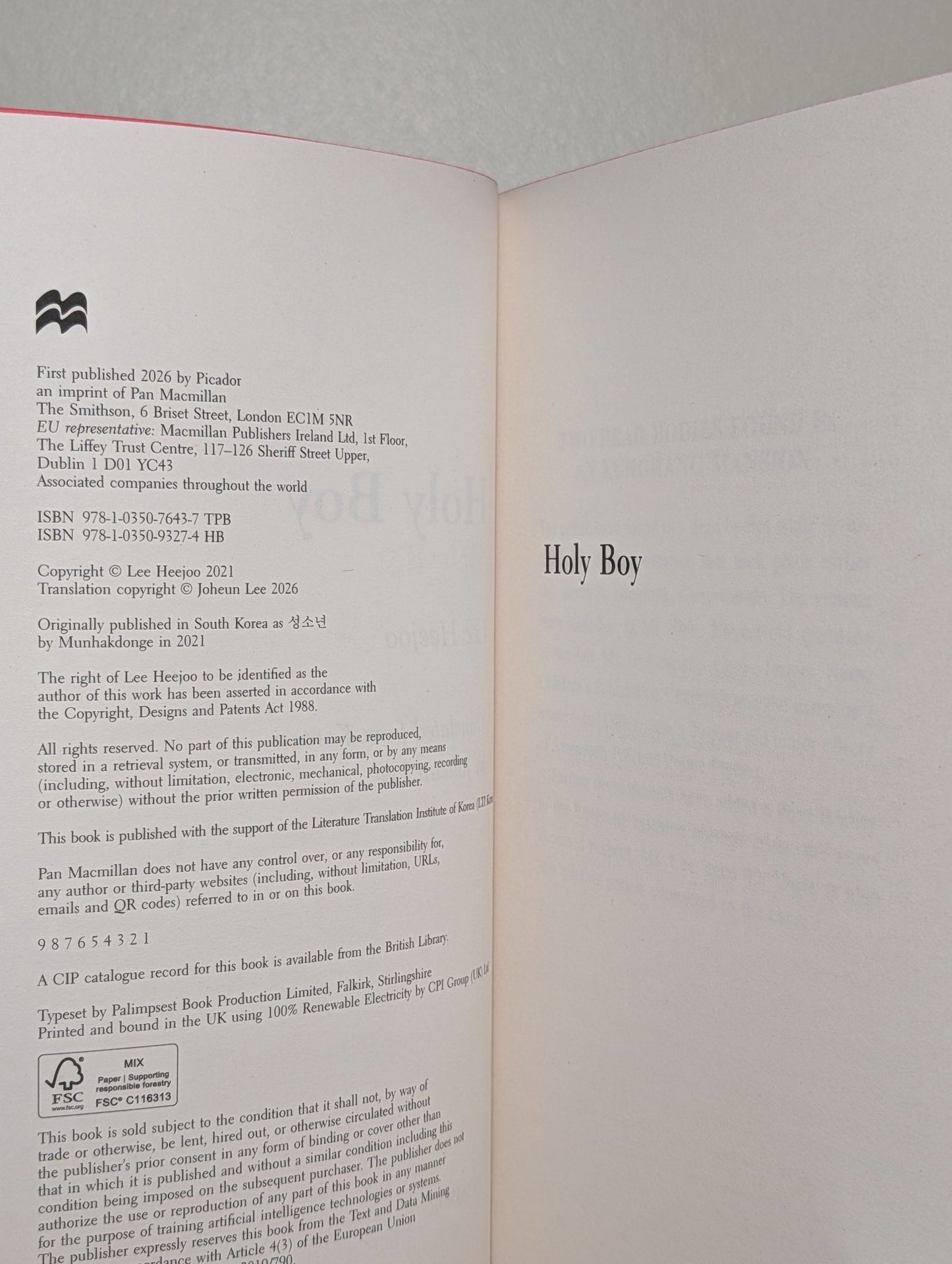 Holy Boy by Lee Heejoo (First Edition with sprayed edges) - Fialta Books