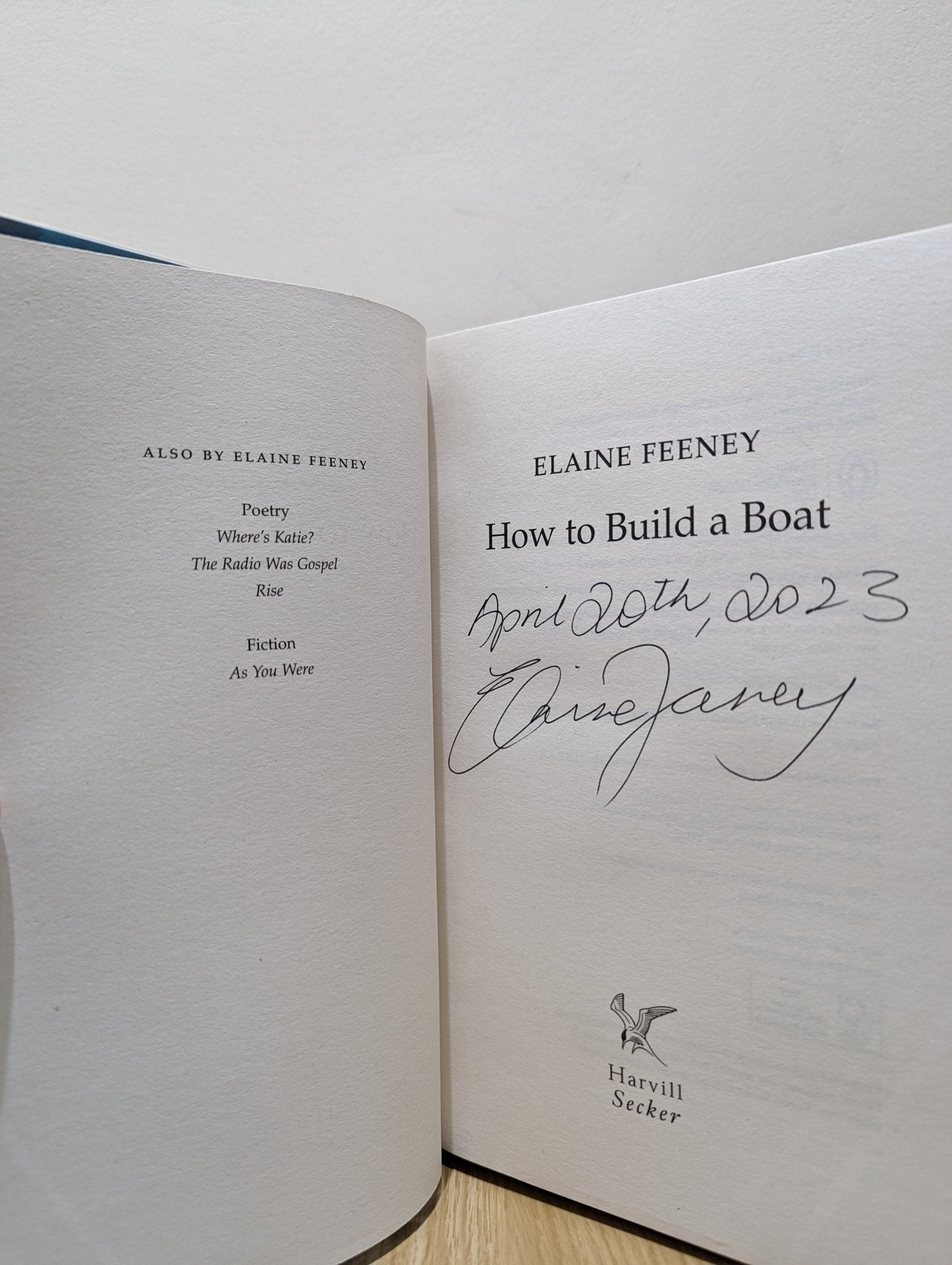 How to Build a Boat by Elaine Feeney (Signed Dated First Edition) - Fialta Books