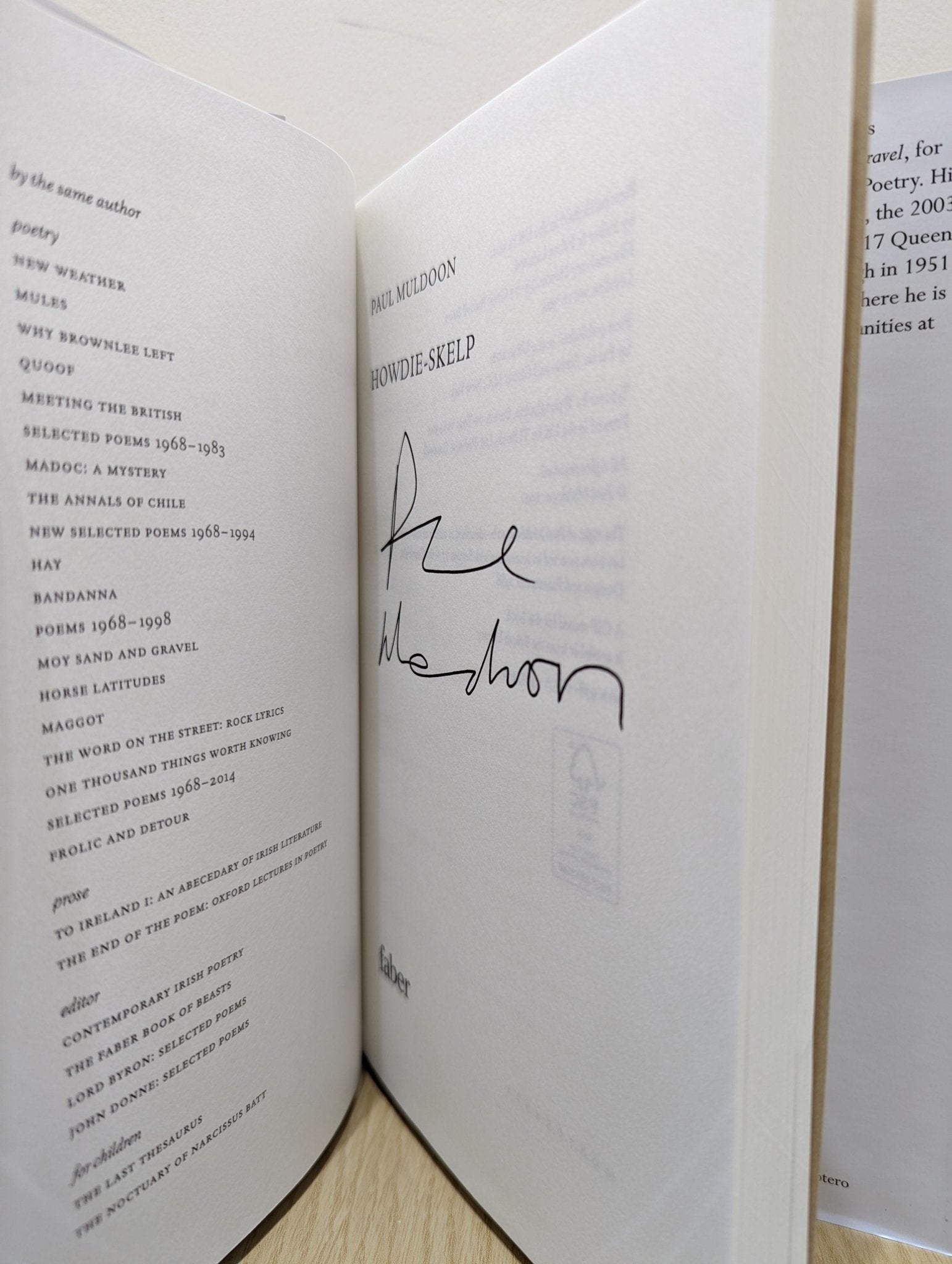 Howdie - Skelp by Paul Muldoon (Signed First Edition) - Fialta Books