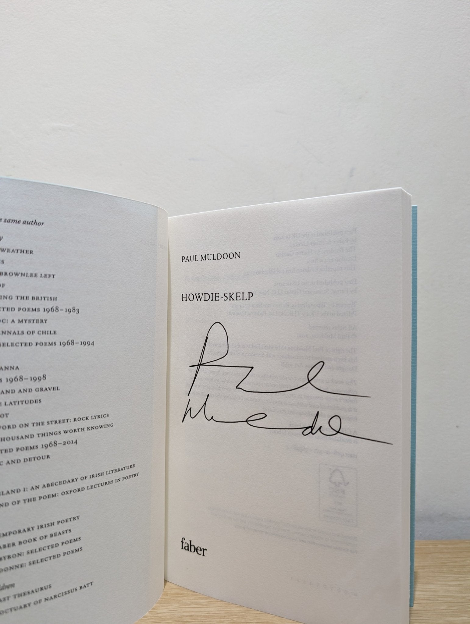 Howdie - Skelp by Paul Muldoon (Signed Paperback Edition) - Fialta Books