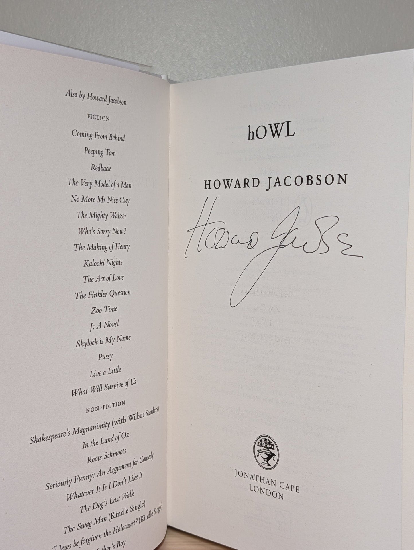 Howl by Howard Jacobson (Signed First Edition) - Fialta Books