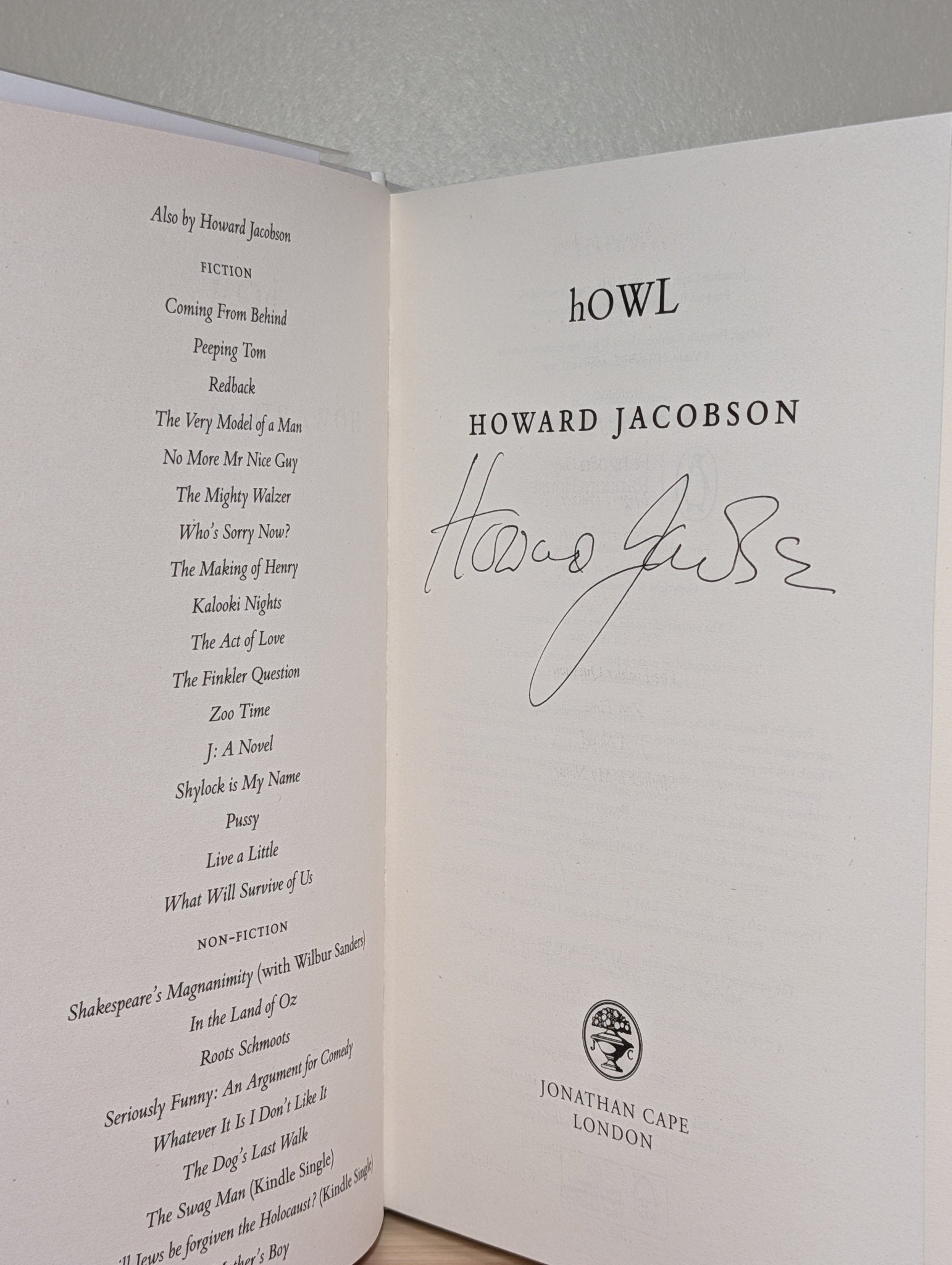 Howl by Howard Jacobson (Signed First Edition) - Fialta Books