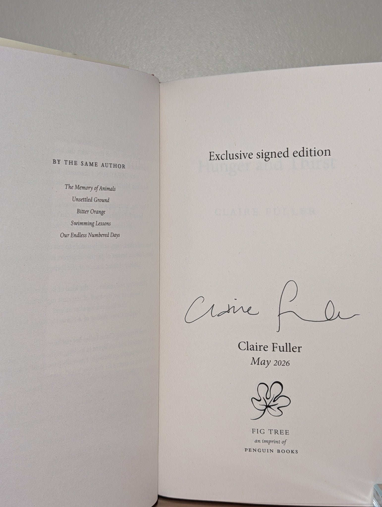 Hunger and Thirst by Claire Fuller (Signed First Edition) - Fialta Books