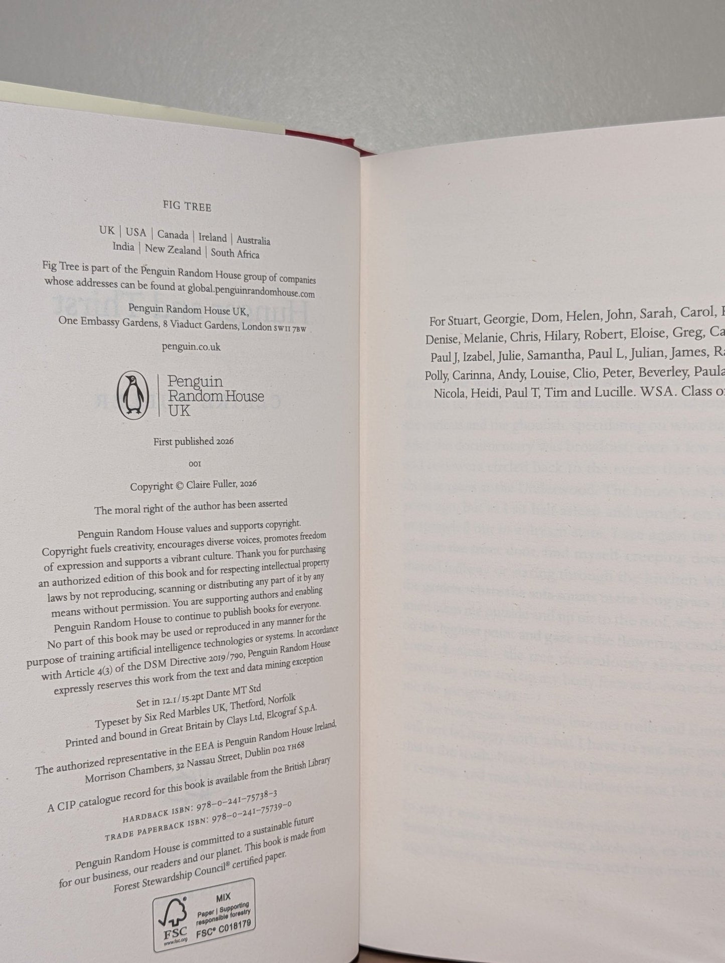 Hunger and Thirst by Claire Fuller (Signed First Edition) - Fialta Books