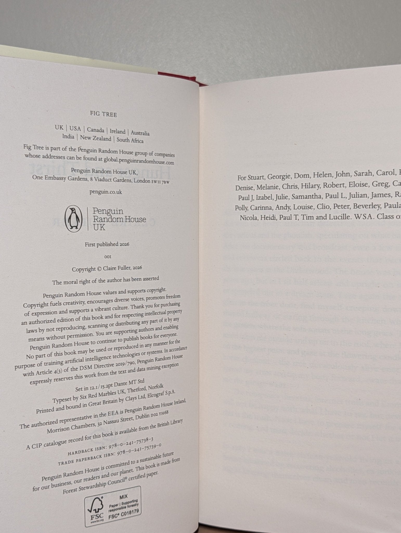 Hunger and Thirst by Claire Fuller (Signed First Edition) - Fialta Books