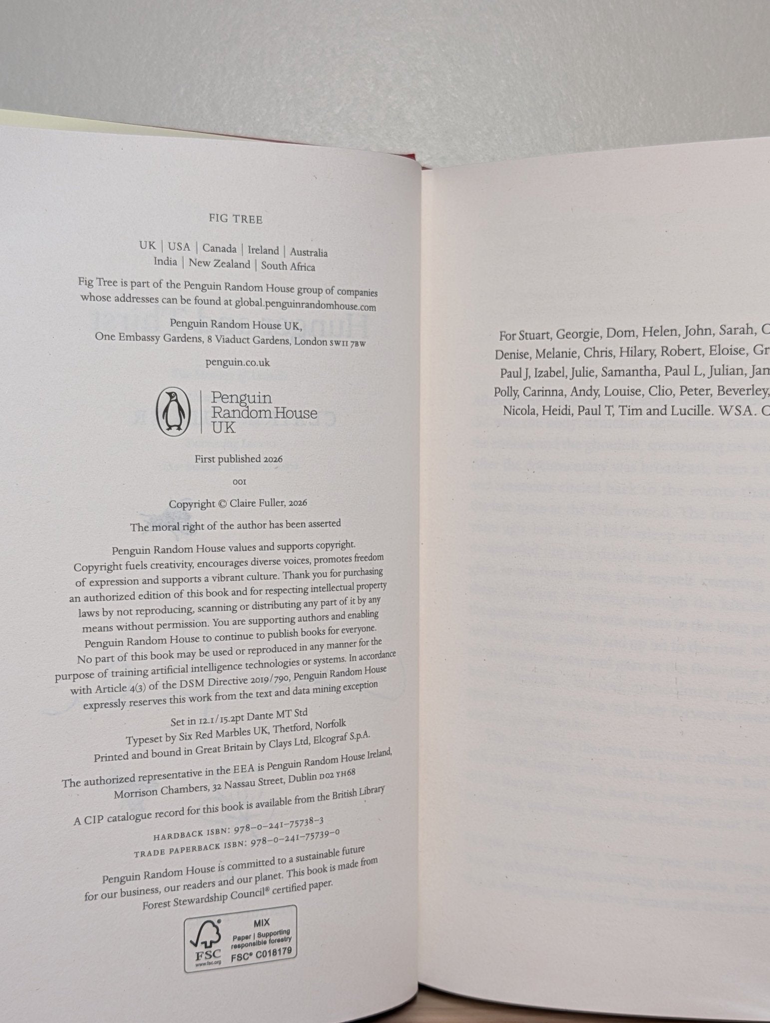 Hunger and Thirst by Claire Fuller (Signed to Title Page) - Fialta Books