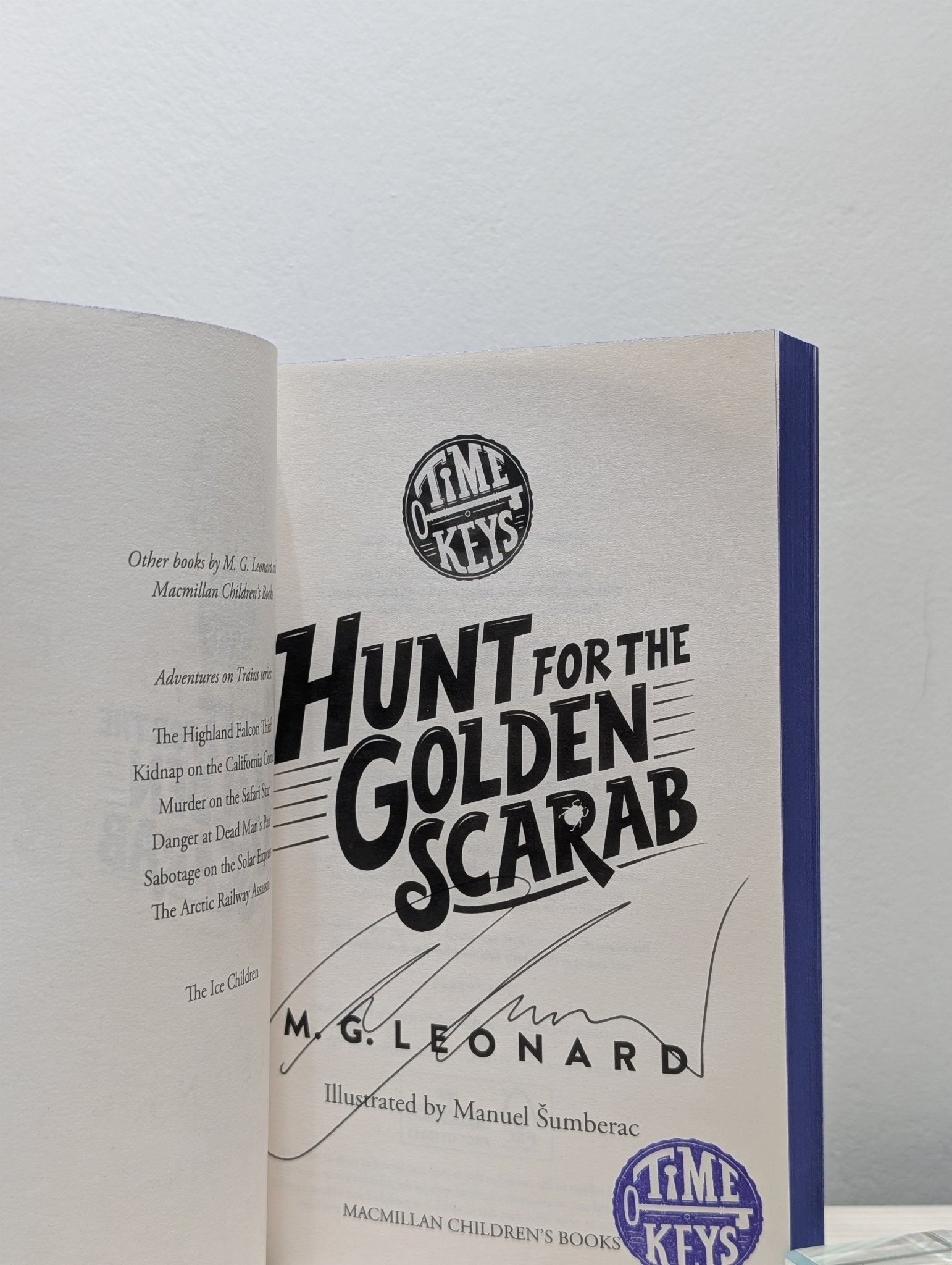 Hunt for the Golden Scarab by M. G. Leonard (Signed Stamped First Edition with sprayed edges) - Fialta Books