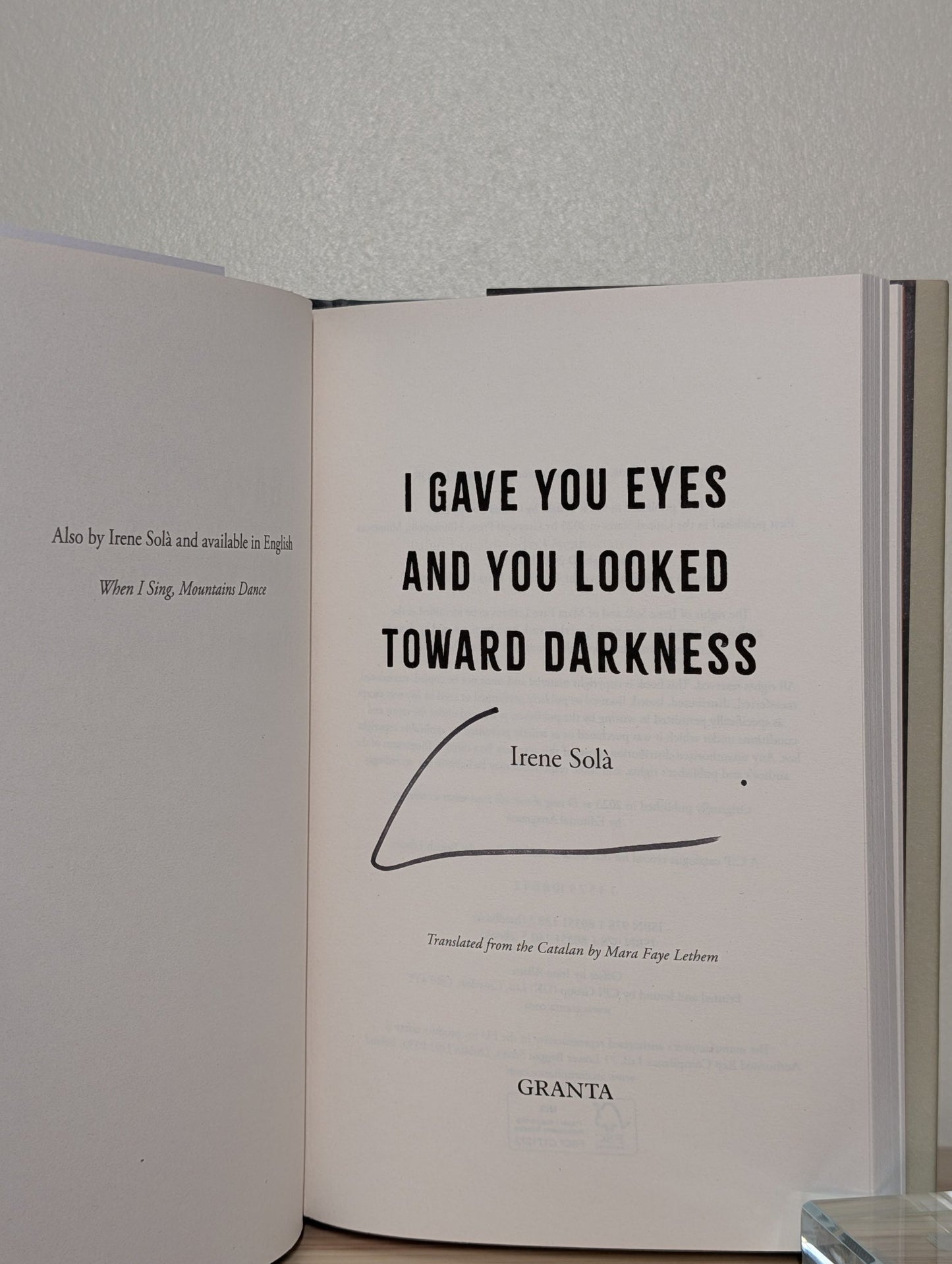 I Gave You Eyes and You Looked Toward Darkness by Irene Sola (Signed First Edition) - Fialta Books