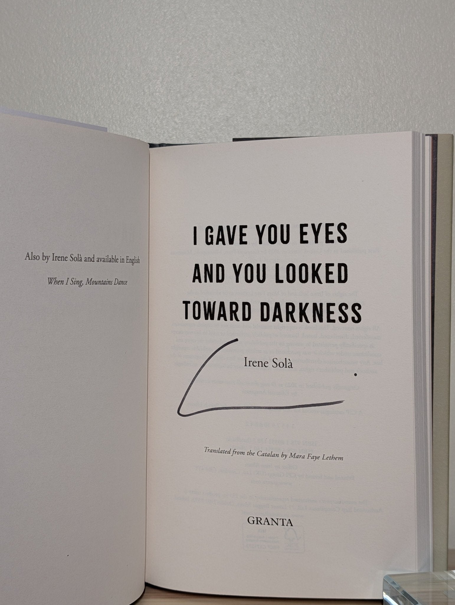 I Gave You Eyes and You Looked Toward Darkness by Irene Sola (Signed First Edition) - Fialta Books