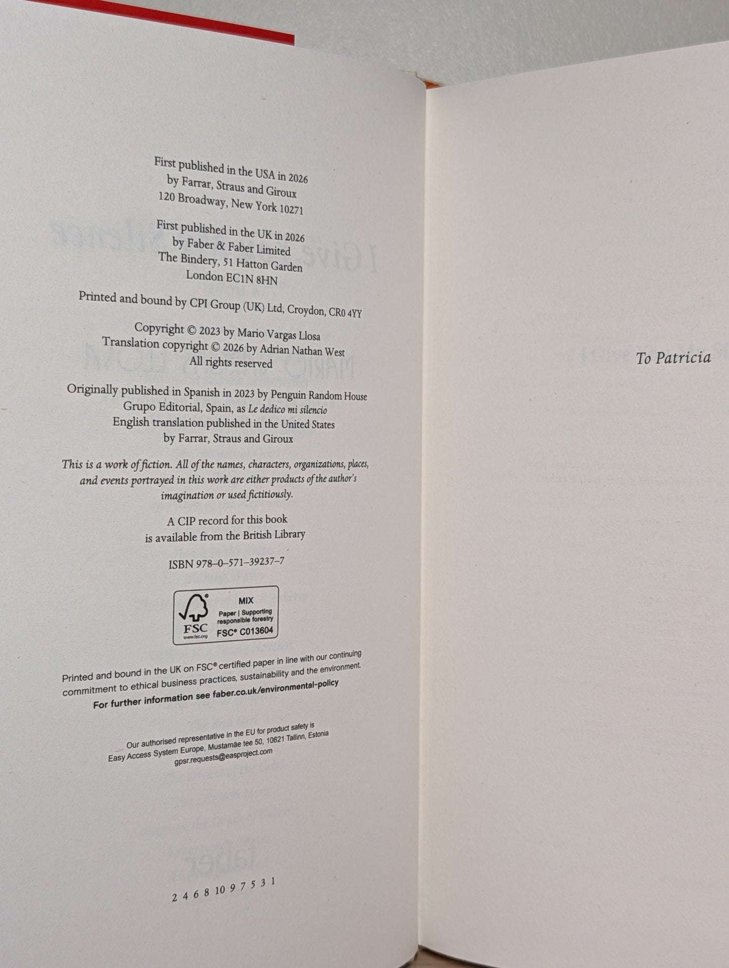 I Give You My Silence by Mario Vargas Llosa (First Edition) - Fialta Books