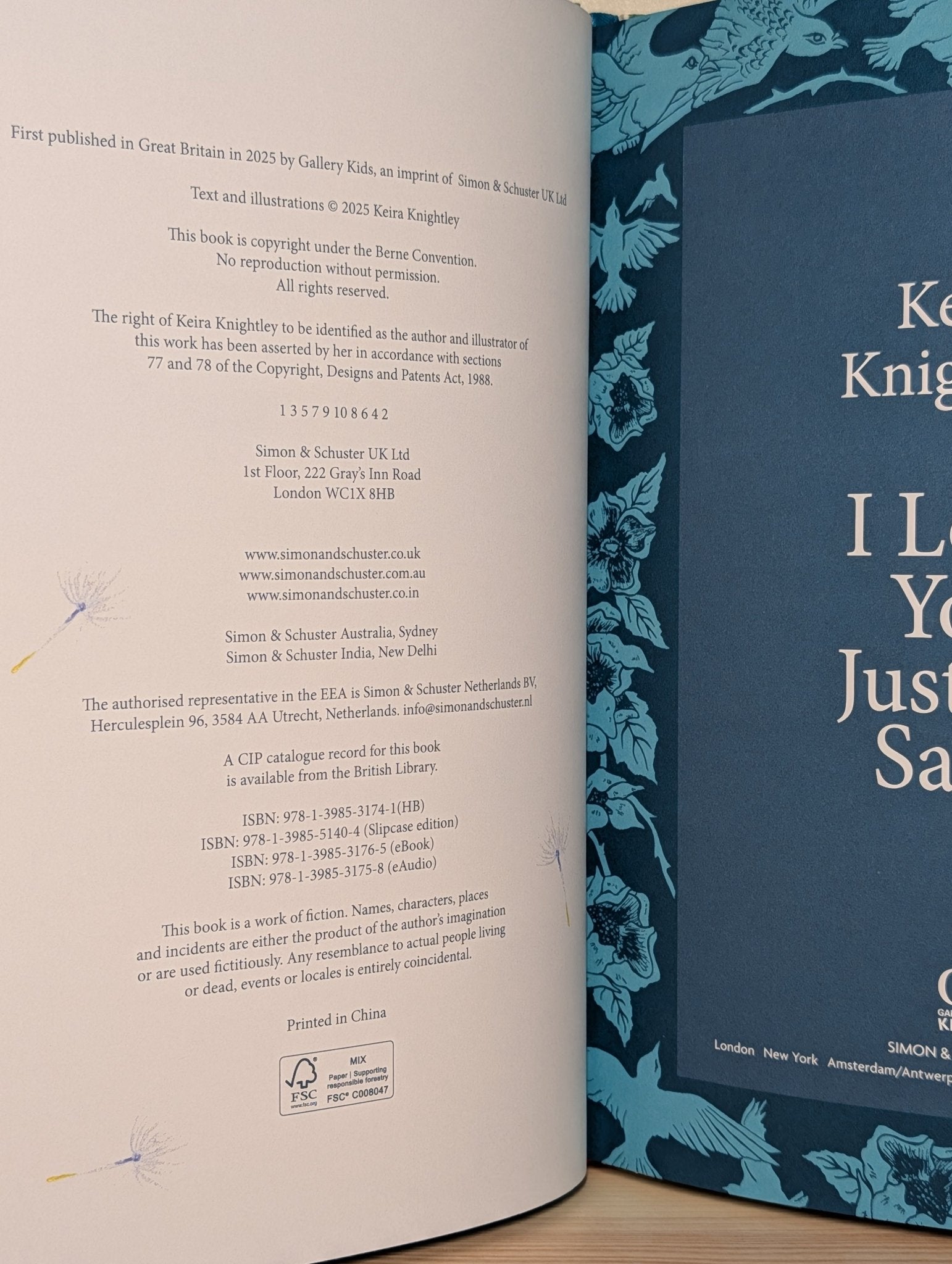 I Love You Just the Same by Keira Knightley (Deluxe Edition with signed print) - Fialta Books