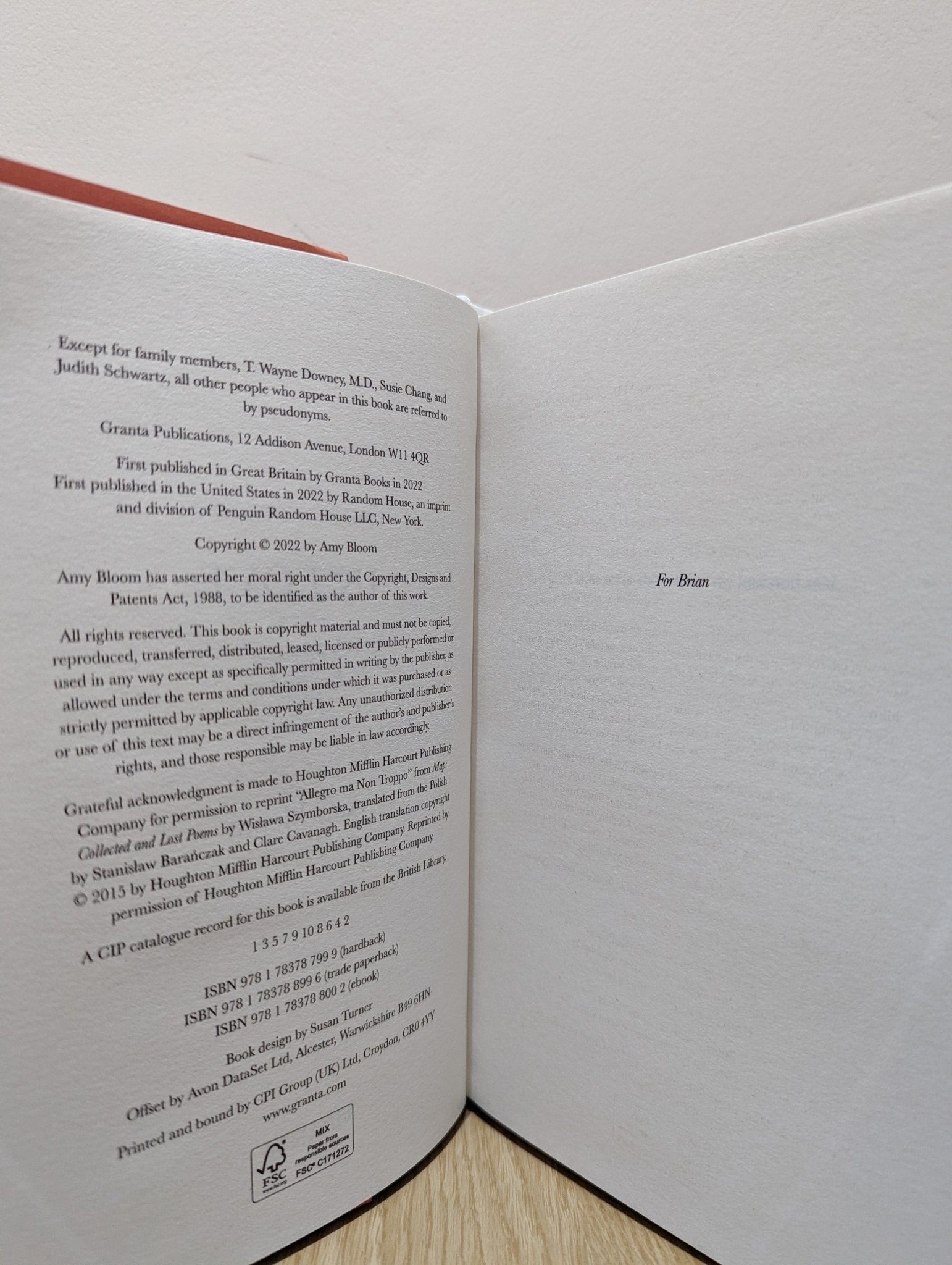 In Love: A Memoir of Love and Loss by Amy Bloom (Signed First Edition) - Fialta Books