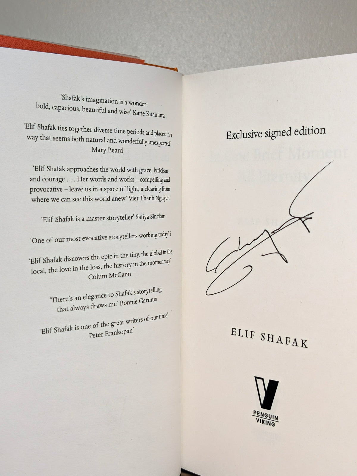In One Brief Moment All Eternity by Elif Shafak (Signed First Edition) - Fialta Books