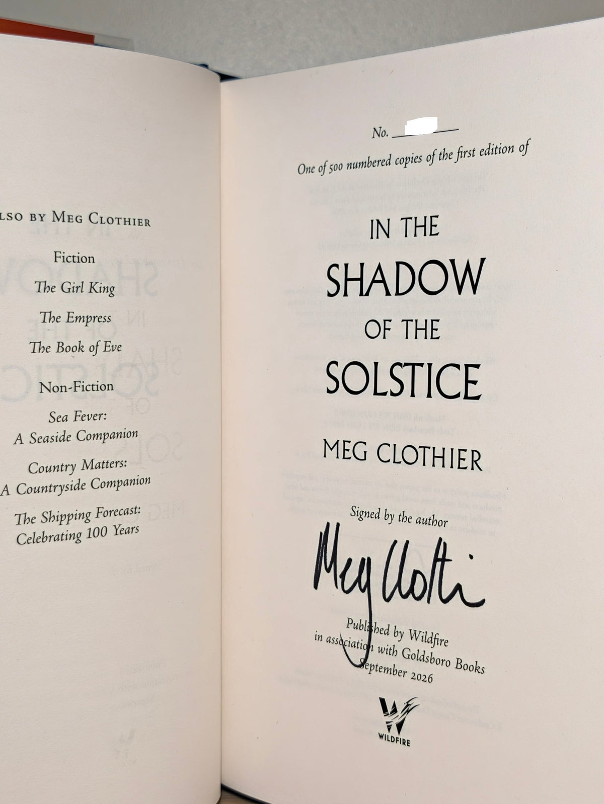 In the Shadow of the Solstice by Meg Clothier (Signed First Edition with sprayed edges) - Fialta Books