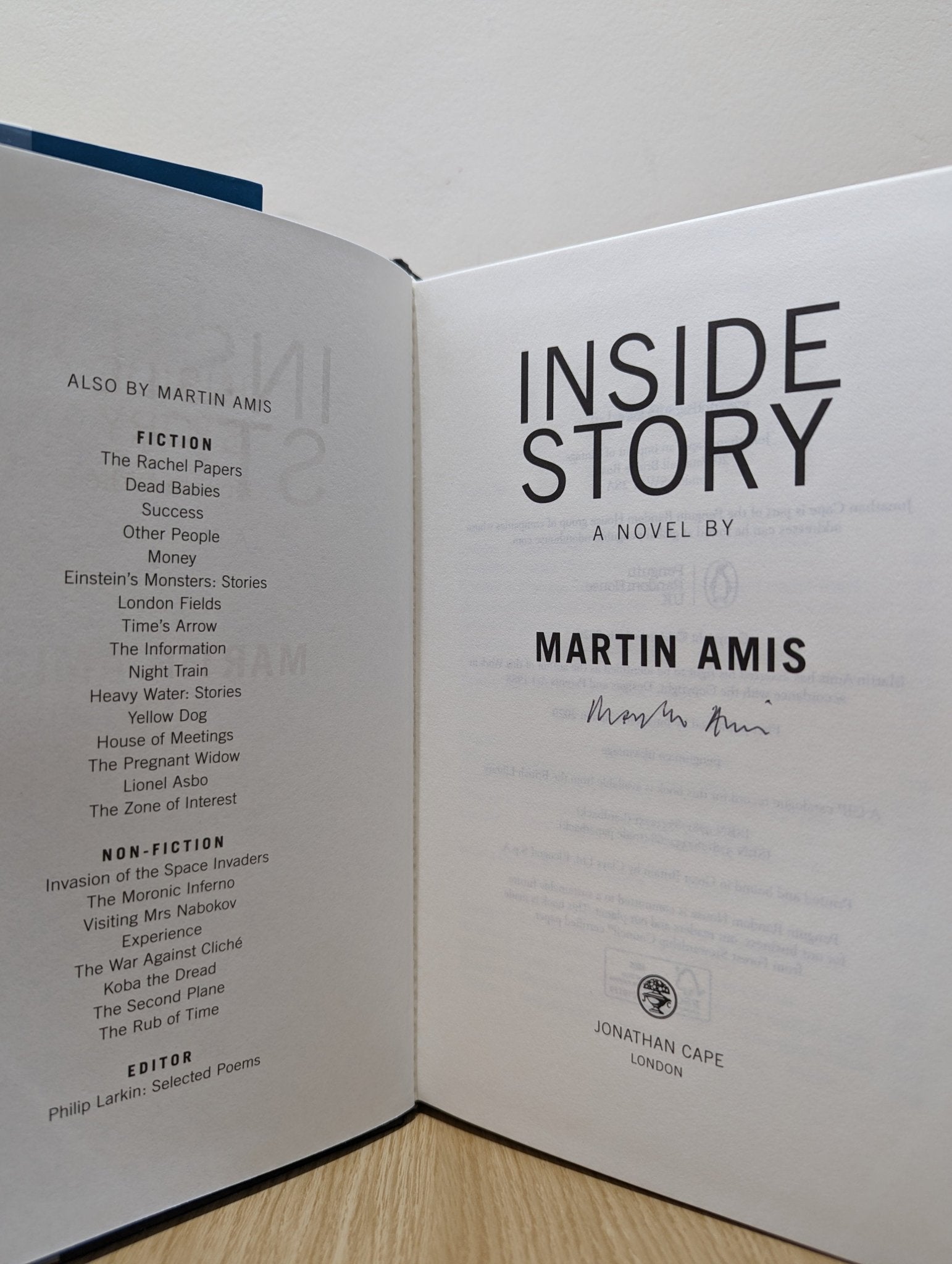 Inside Story: a novel by Martin Amis (Signed First Edition) - Fialta Books