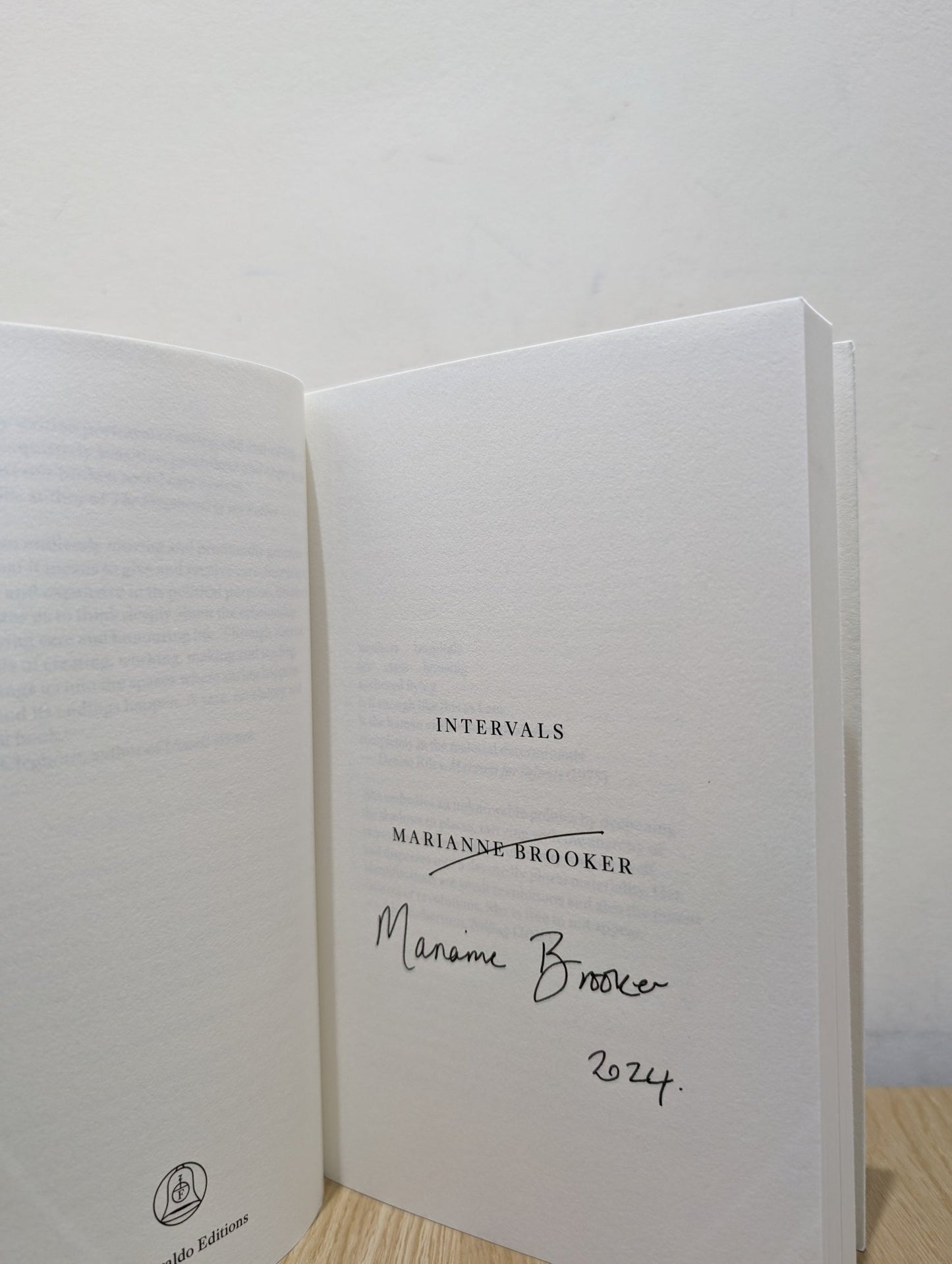 Intervals by Marianne Brooker (Signed First Edition) - Fialta Books