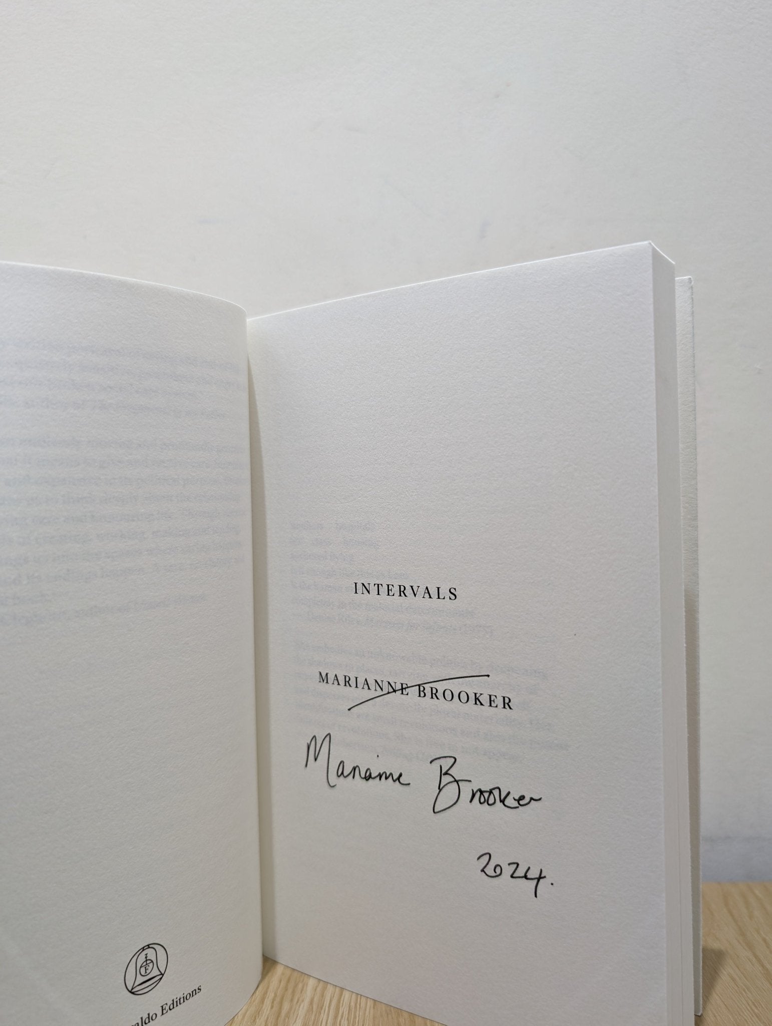 Intervals by Marianne Brooker (Signed First Edition) - Fialta Books