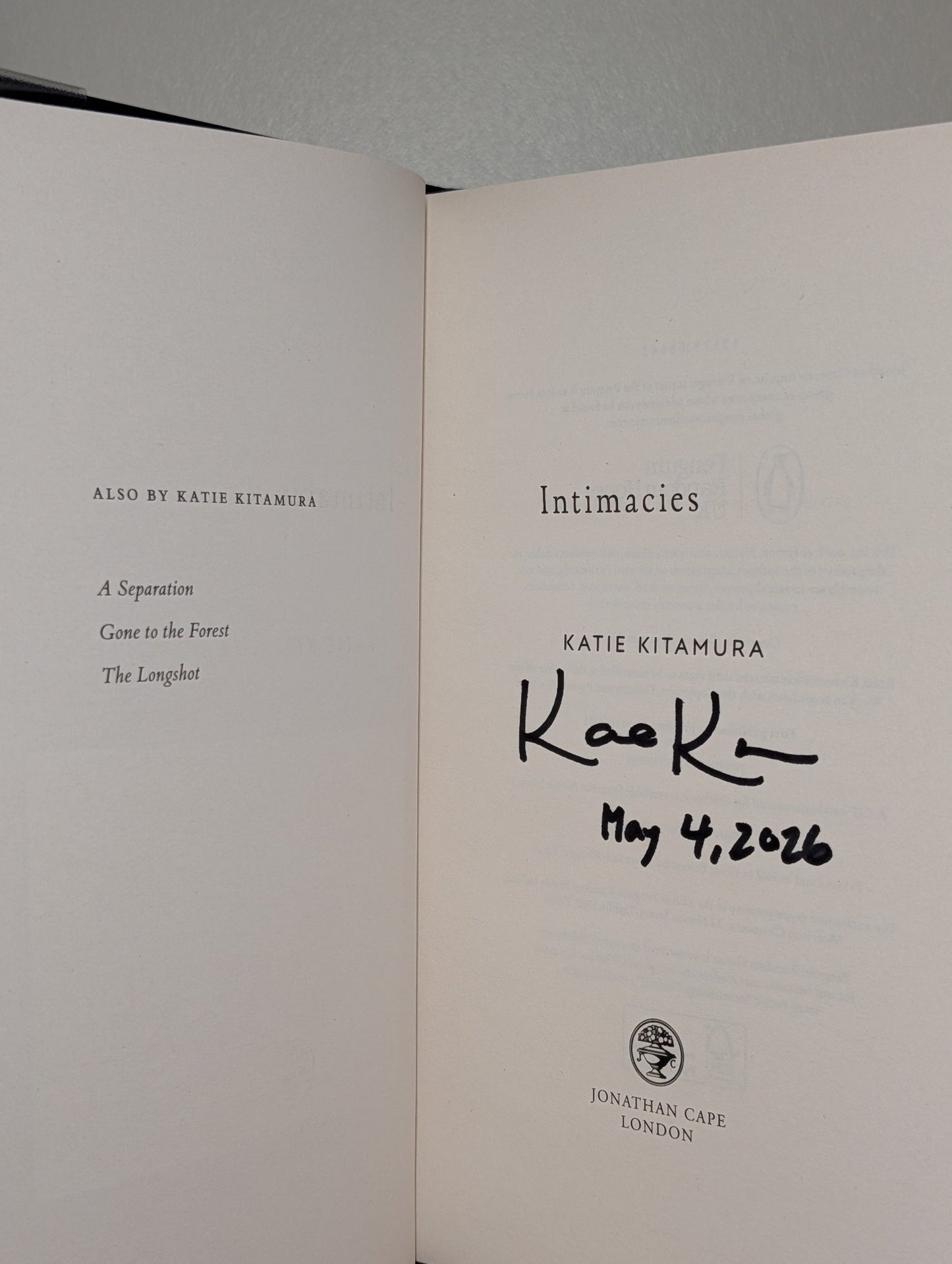 Intimacies by Katie Kitamura (Signed Dated First Edition) - Fialta Books