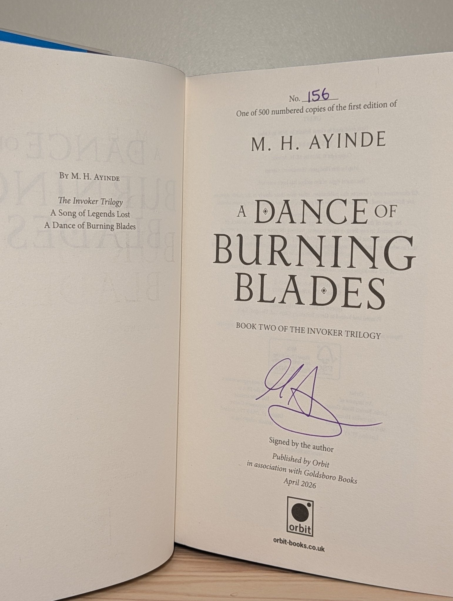 Invoker Trilogy 1 - 2; A Song of Legends Lost; A Dance of Burning Blades by M. H. Ayinde (Signed Numbered with sprayed edges) - Fialta Books