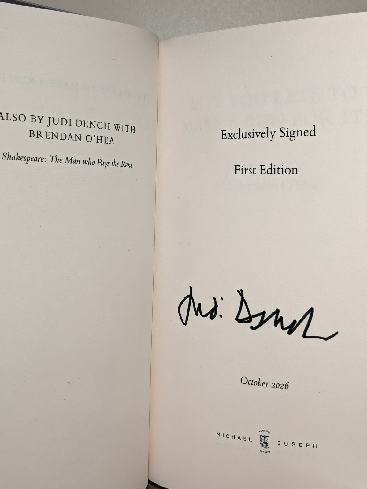 Is It Too Late to Make a Run for It? by Judi Dench (Signed First Edition) - Fialta Books