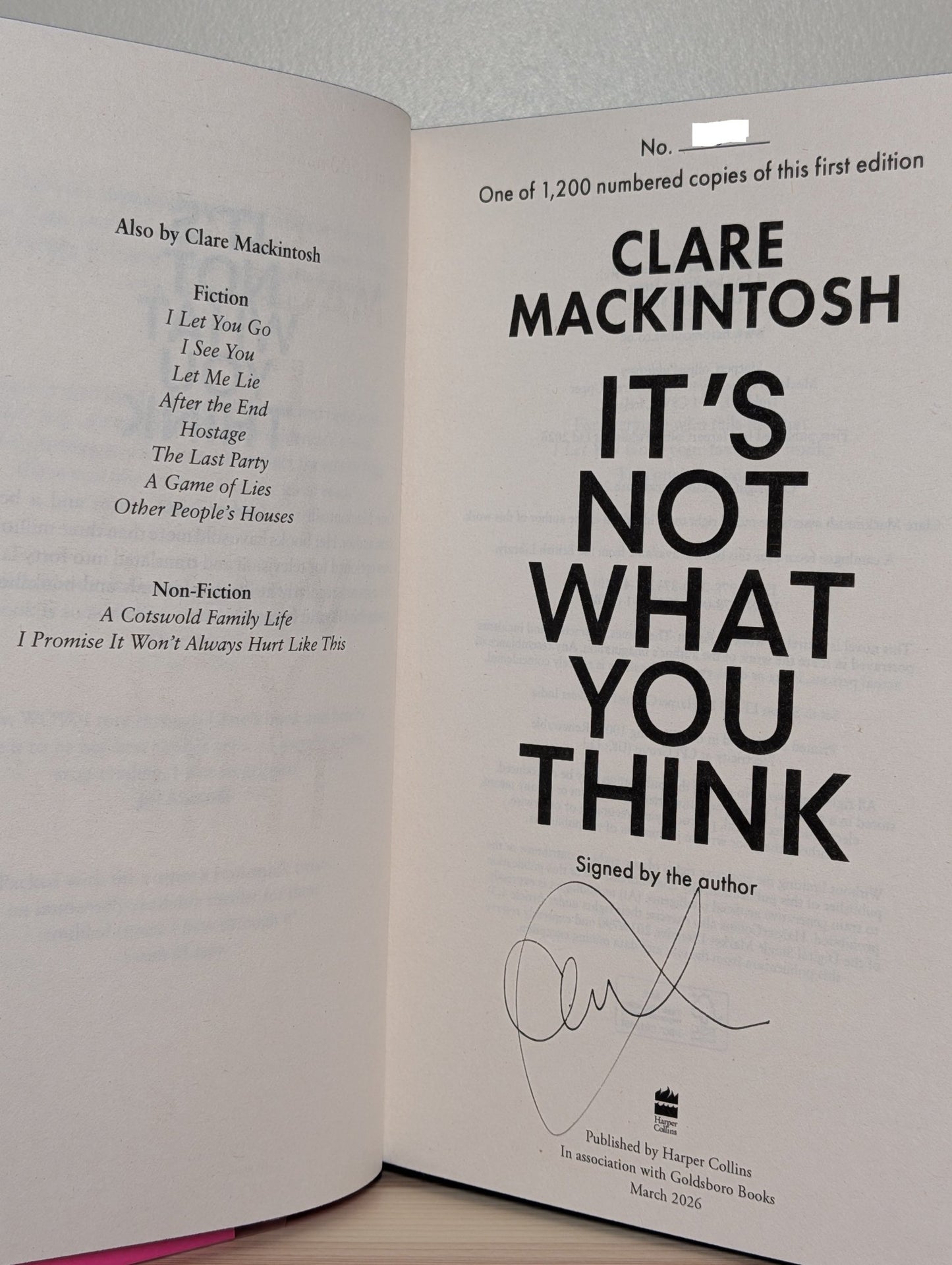 It's Not What You Think by Clare Mackintosh (Signed First Edition with sprayed edges) - Fialta Books