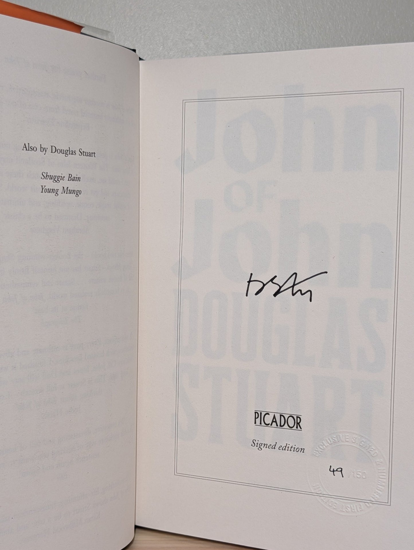 John of John by Douglas Stuart (Signed Numbered First Edition) - Fialta Books