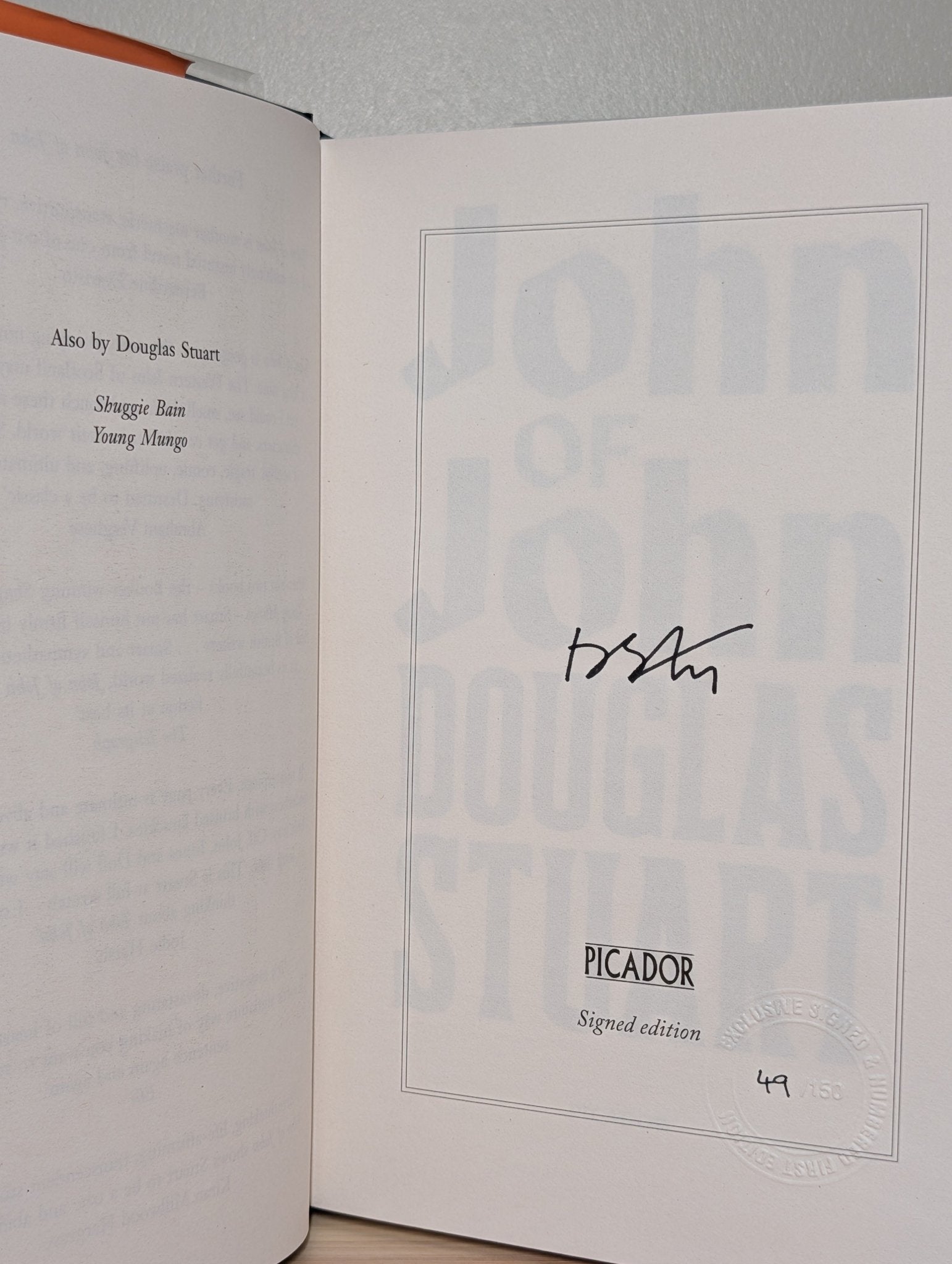 John of John by Douglas Stuart (Signed Numbered First Edition) - Fialta Books