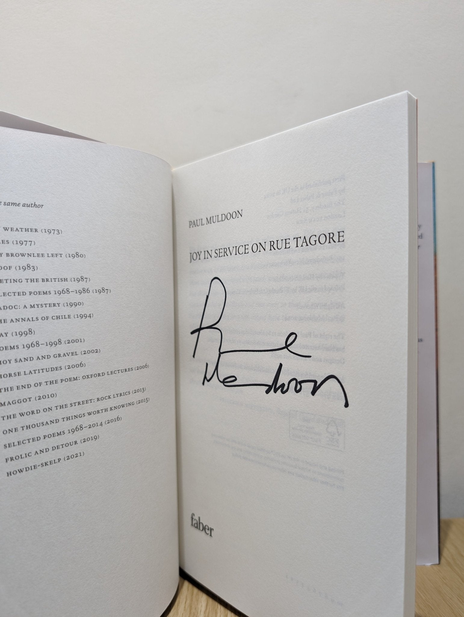 Joy in Service on Rue Tagore by Paul Muldoon (Signed First Edition) - Fialta Books