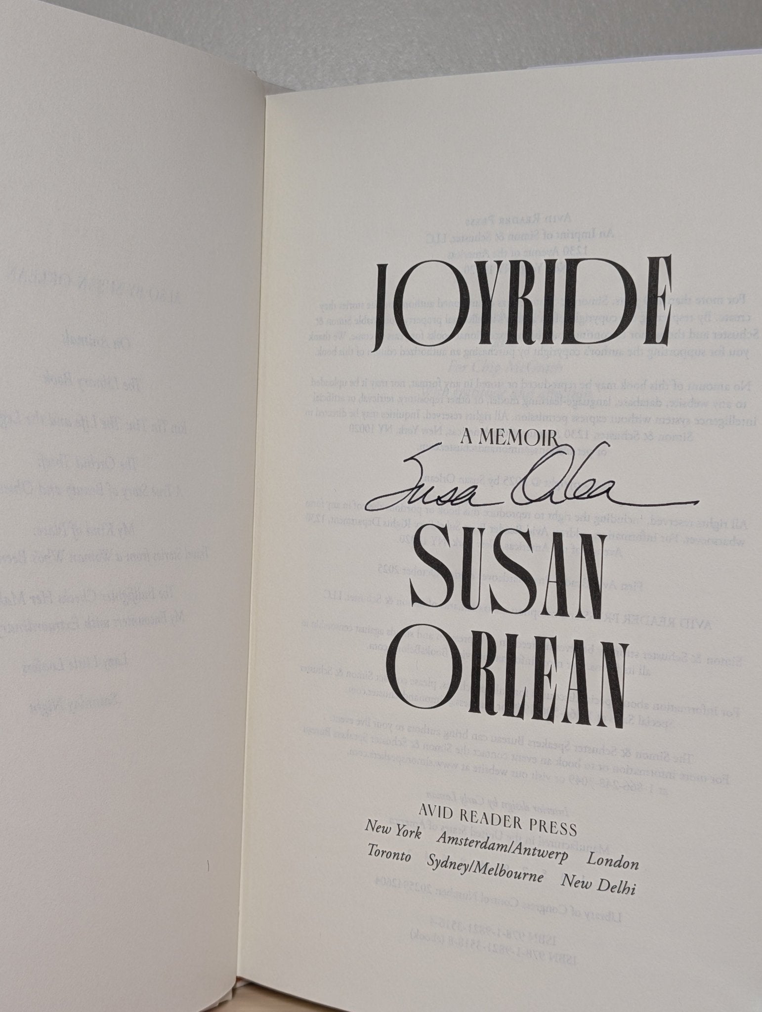 Joyride: A Memoir by Susan Orlean (Signed First Edition) - Fialta Books