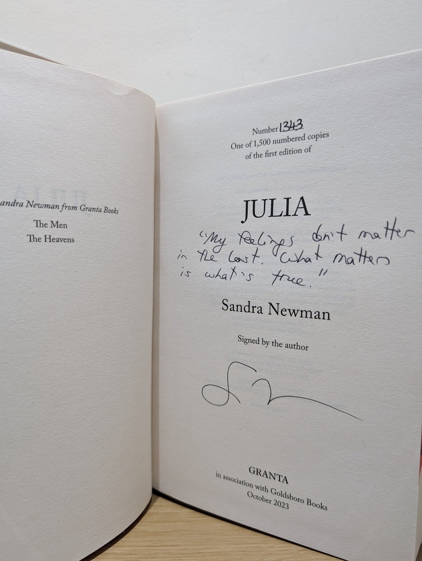 Julia by Sandra Newman (Signed Lined Numbered) - Fialta Books