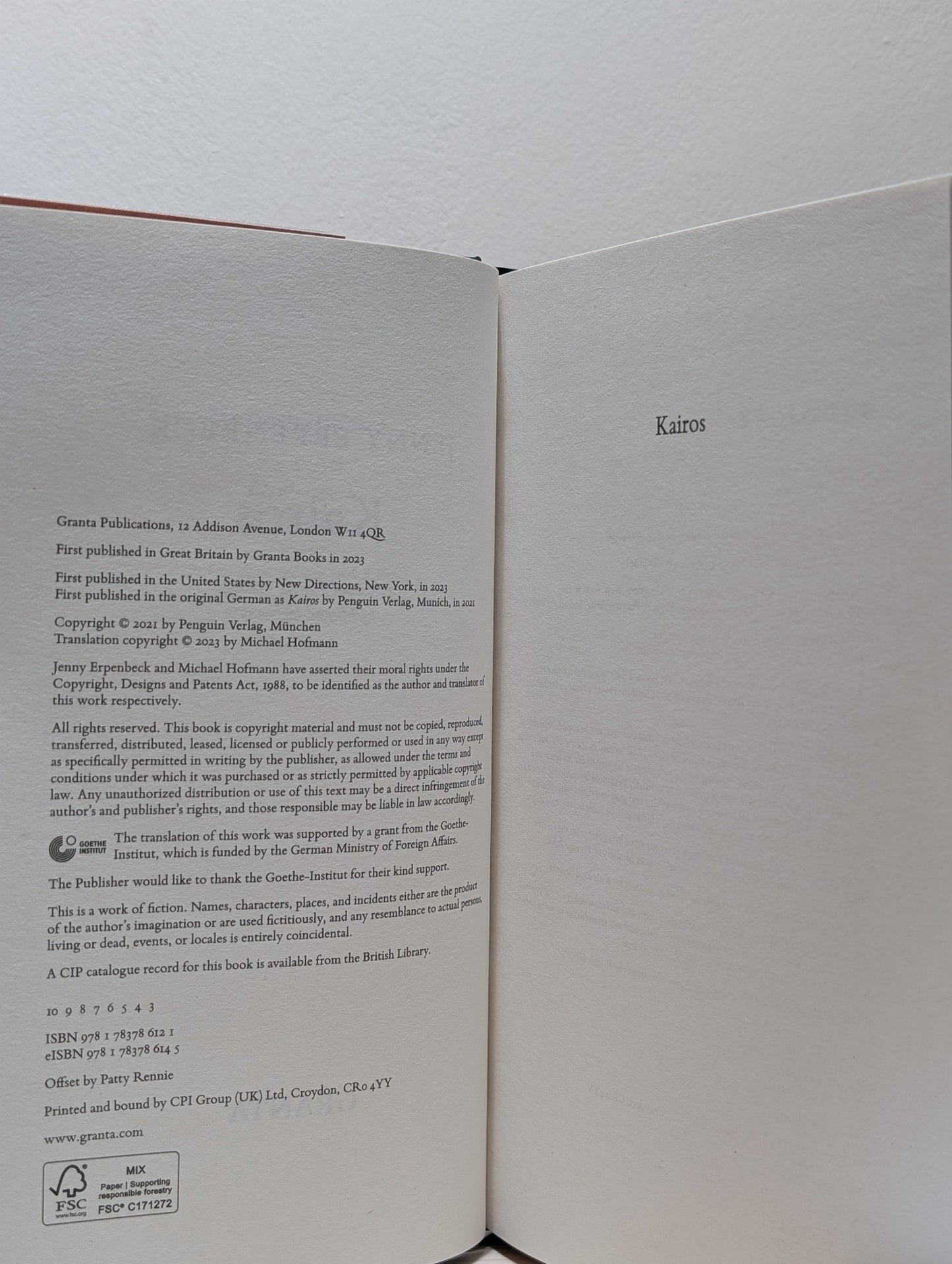 Kairos by Jenny Erpenbeck - Fialta Books